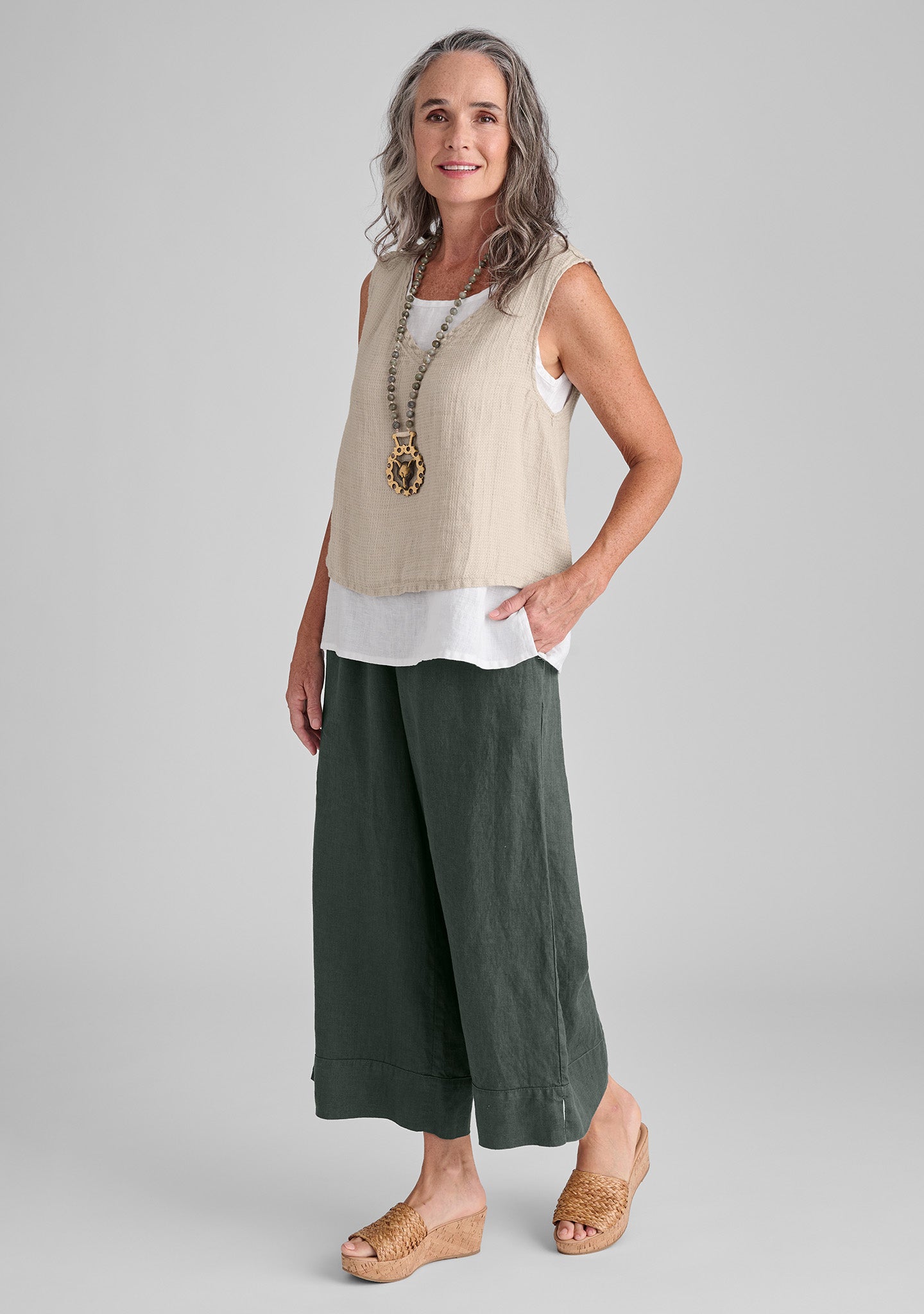 Roxbury Crop Linen Tank Top for Women - Breathable Summer Casual Wear - Perfect for Beach, Travel & Everyday Outfits
