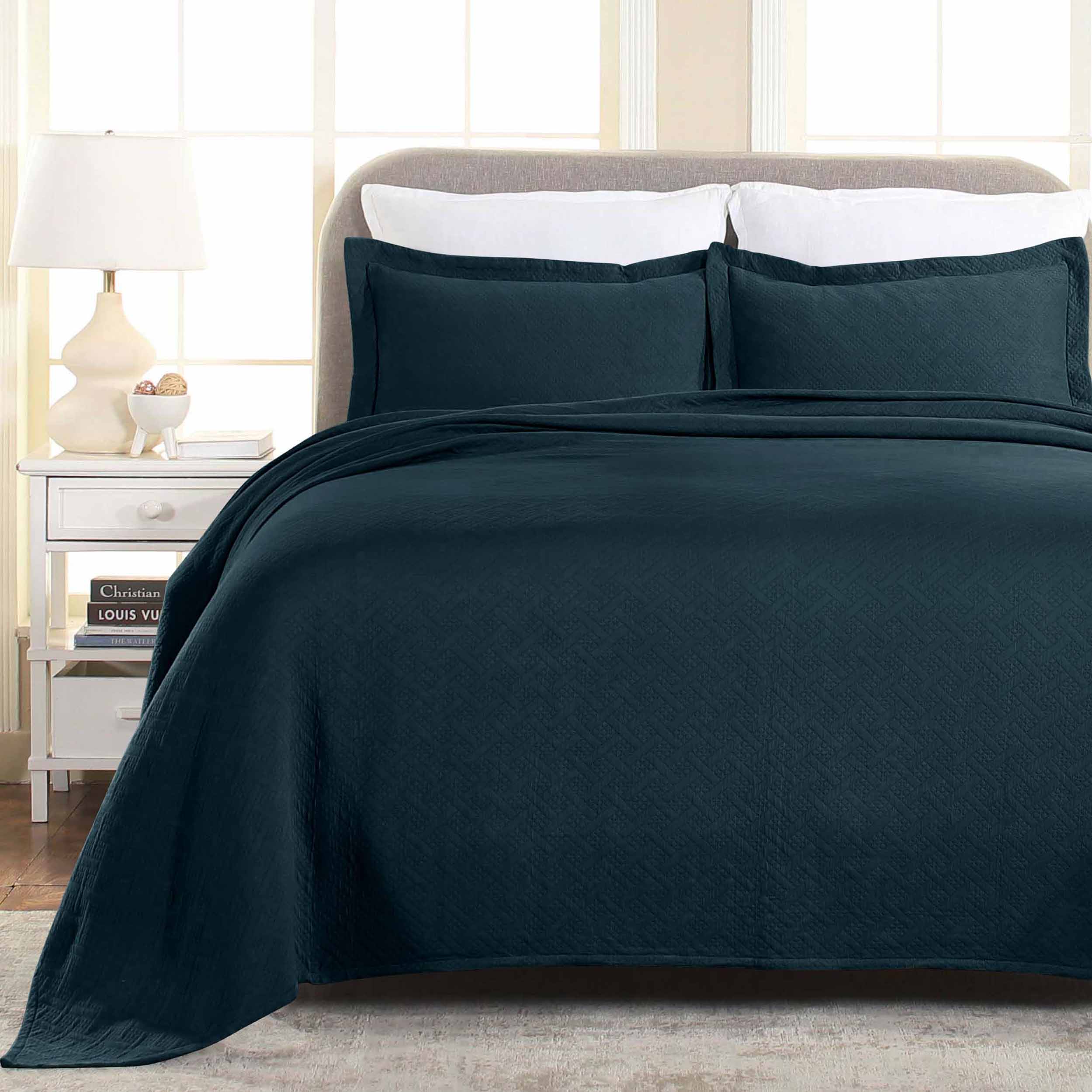 Basket Weave Matelasse Cotton Bedspread Set - Queen Size Luxury Bedding for Master Bedroom & Guest Room Decor