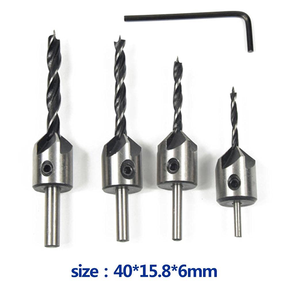 4Pcs HSS 5 Flute Countersink Drill Bit Set (3mm-6mm) for Woodworking, Chamfering & End Milling - Perfect for Carpentry, DIY Projects & Professional Woodworking Tools