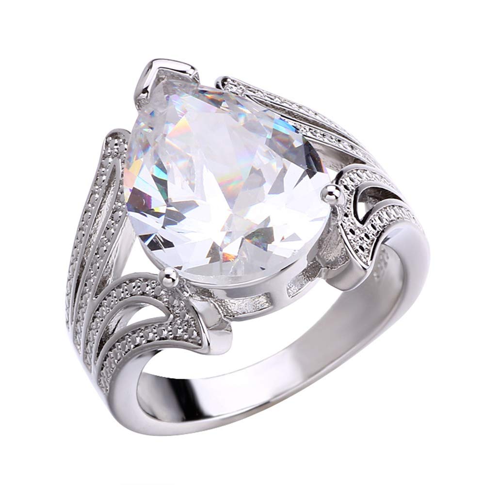 925 Sterling Silver Teardrop Halo Cubic Zirconia Ring | Shiny Full Diamond Multi Row Eternity Band | Engagement Wedding Ring for Women (Size 9) | Perfect for Proposals, Anniversaries & Special Occasions