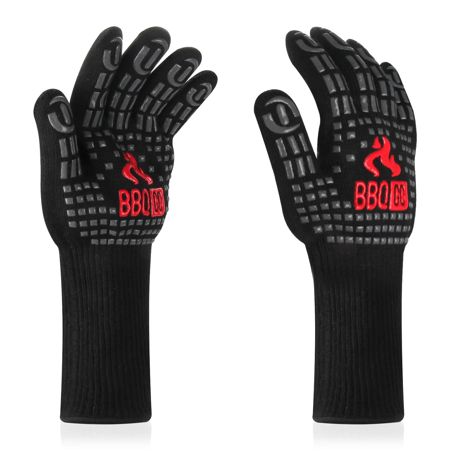 14 Heat Resistant BBQ Grilling Gloves - Best for Outdoor Cooking, Campfire, and Kitchen Use - Oven Mitts for High Temperature Protection