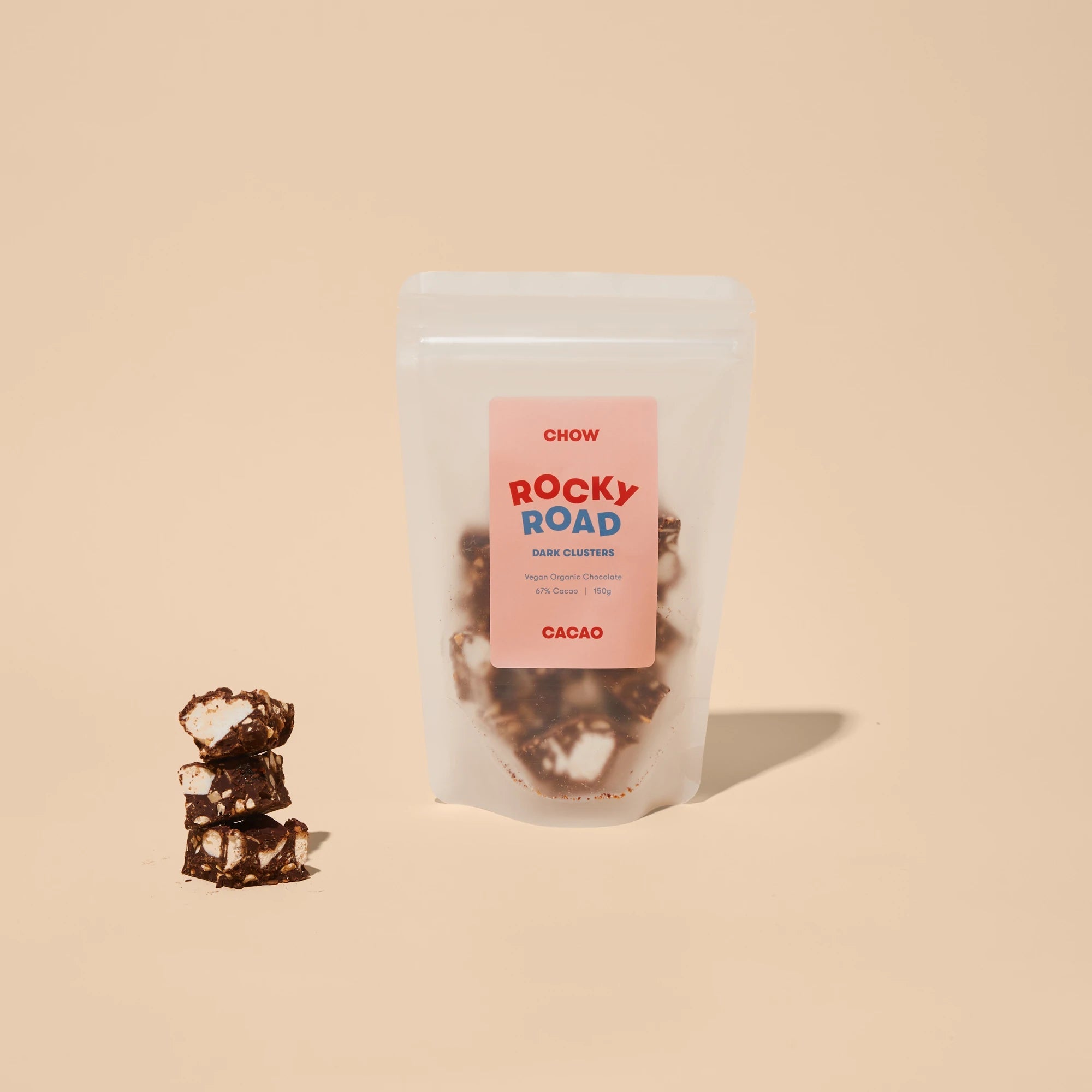 Organic Chow Cacao Rocky Road Chocolate Bar - Premium Vegan Dark Chocolate with Nuts & Marshmallows - Perfect for Gifts, Snacking & Dessert Lovers