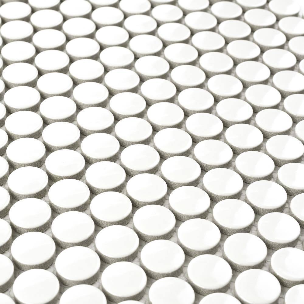 Premium Glossy White Penny Round Porcelain Tile - Perfect for Bathroom, Kitchen Backsplash, and Shower Flooring
