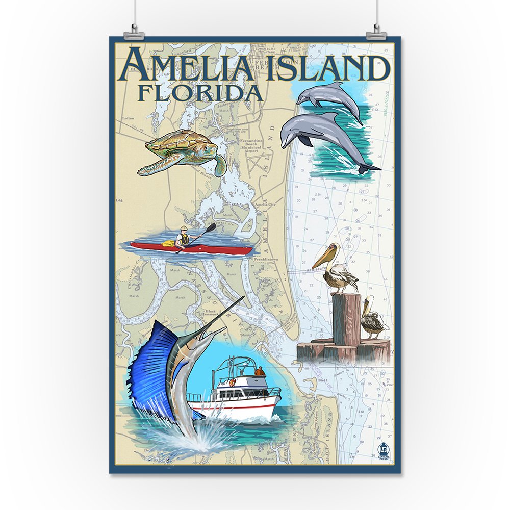 Lantern Press 16x24 Inch Giclee Print - Amelia Island Florida Nautical Chart Wall Art | Coastal Decor for Living Room, Beach House & Office