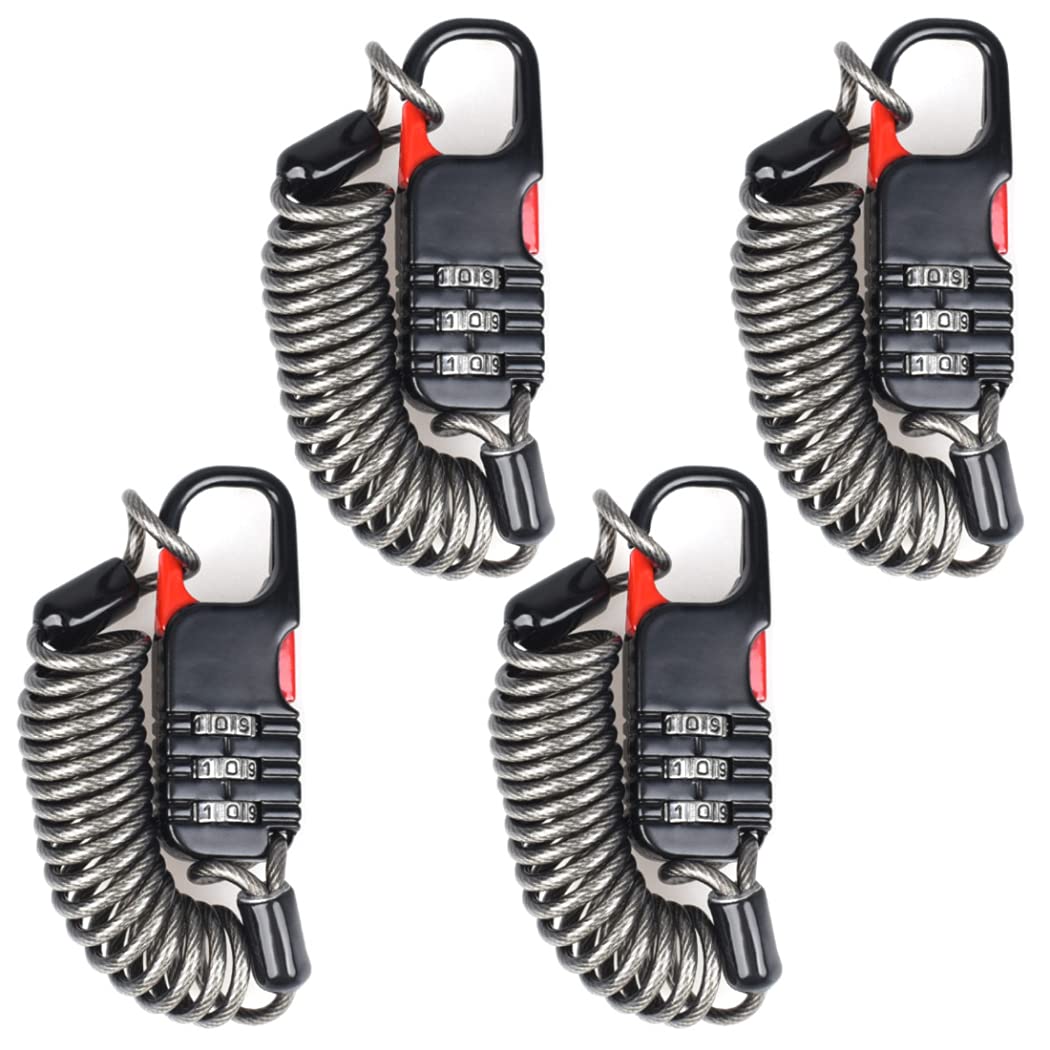 3-Digit Combination Cable Lock for Bike Motorcycle Helmet & Luggage - Heavy Duty Steel Cable Code Lock for Backpack, Gym Locker, Sports Equipment (4-Pack, Black) - Perfect for Travel, Cycling & Outdoor Security