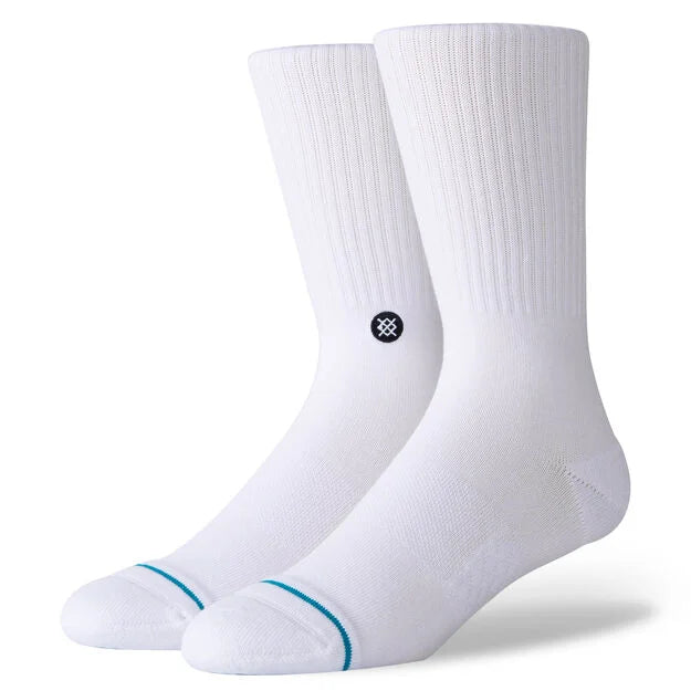 Men's Cotton Crew Socks with Icon Logo - White/Black - Comfortable Athletic Socks for Running, Gym & Casual Wear