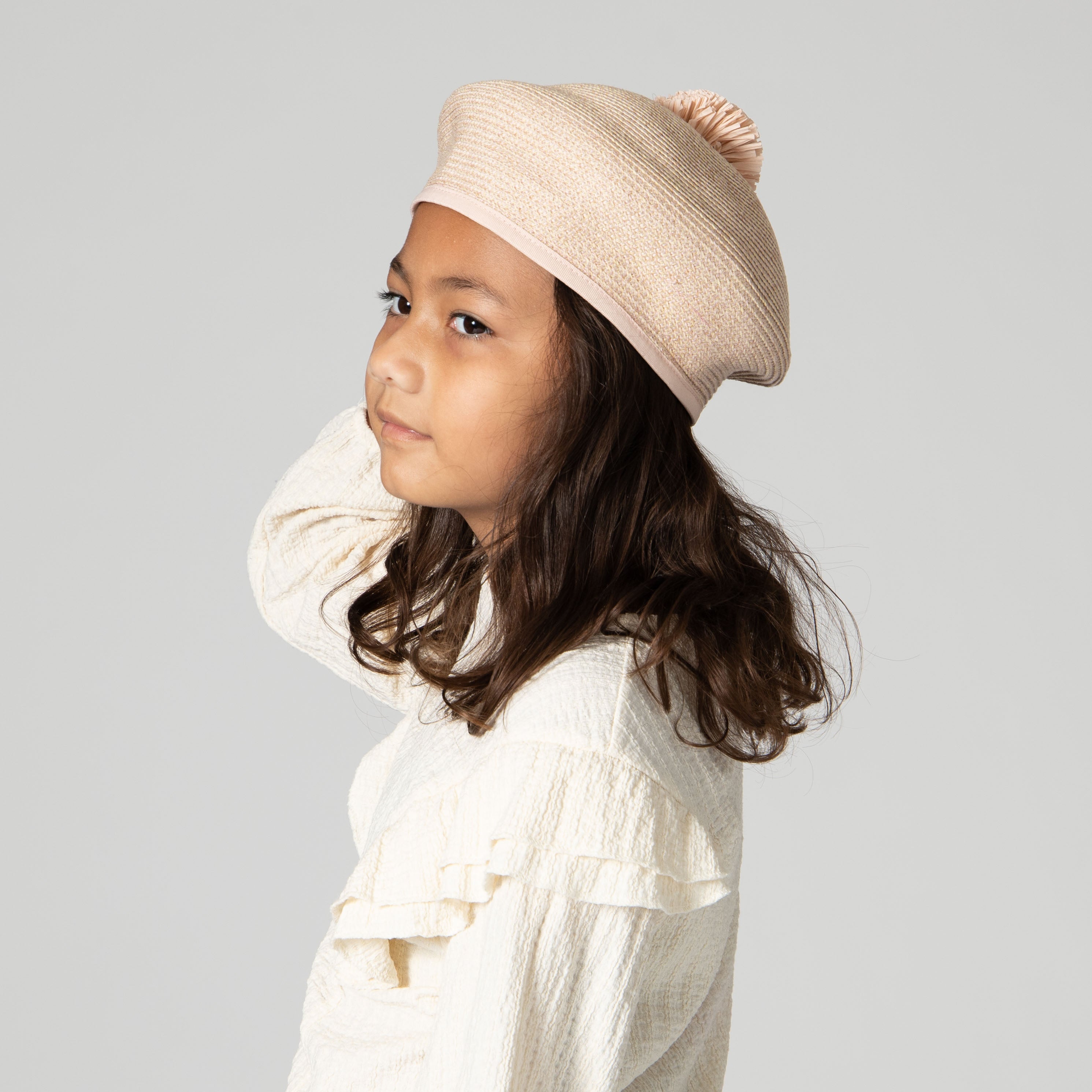 Kids Paper Braid Beret Hat with Straw Pom Pom - Stylish & Comfortable for Girls & Boys - Perfect for Parties, Holidays & Fashion Outfits