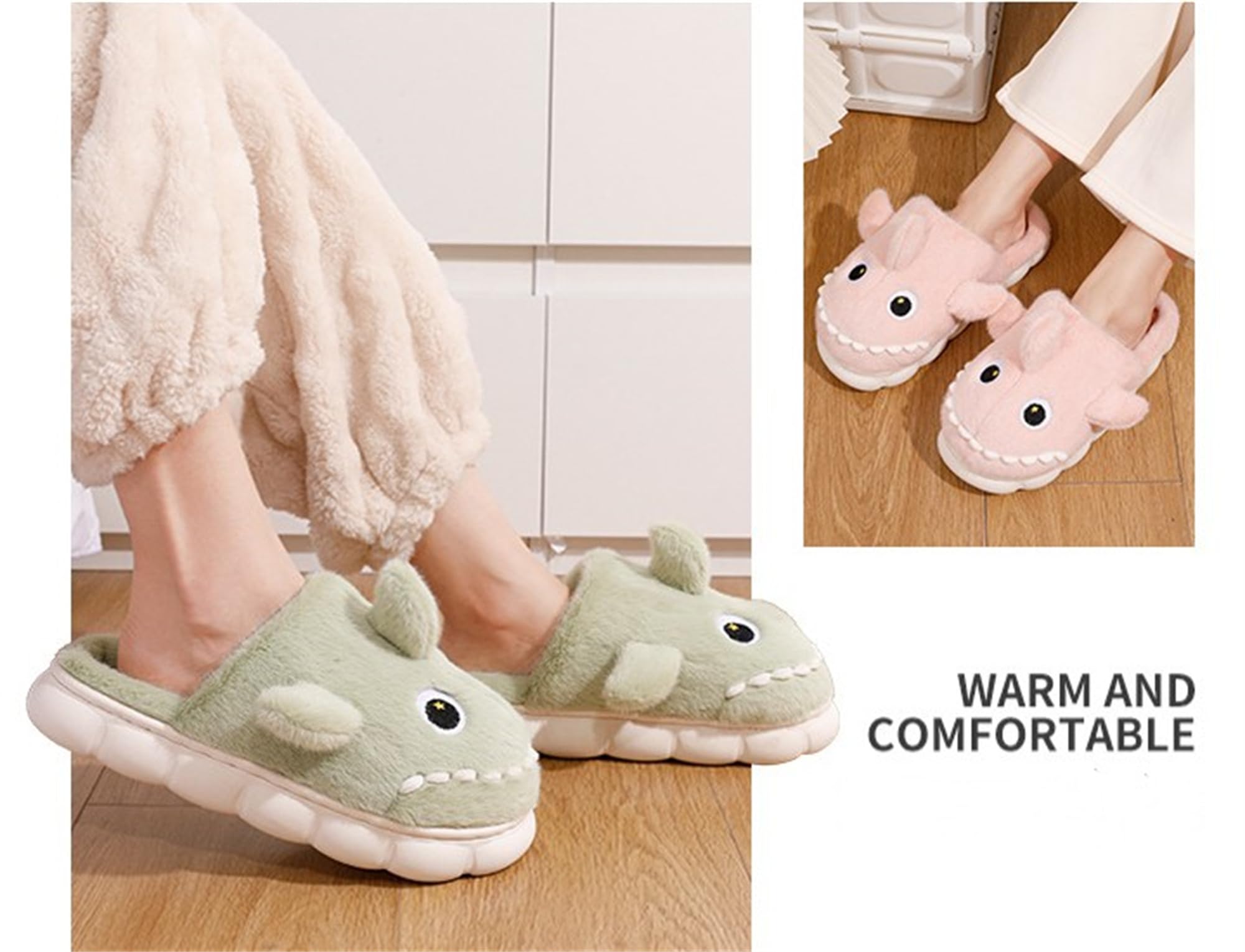 Women's Cotton Dinosaur Slippers - Cozy Plush Animal House Shoes for Indoor Comfort - Perfect for Relaxing at Home, Lounging & Gift Giving