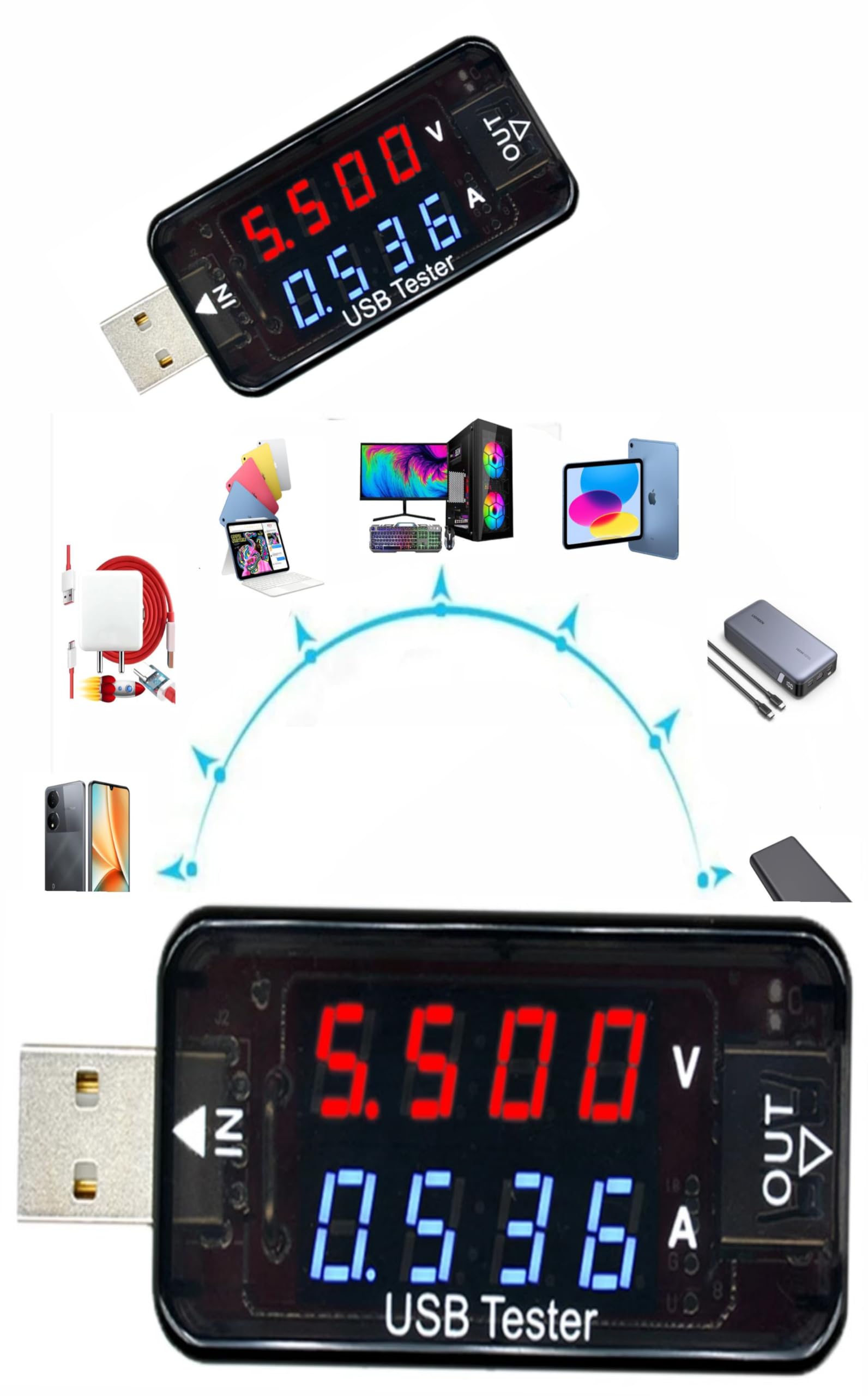 USB Charger Doctor - Portable Power Detector & Battery Tester for Voltage & Current Measurement - Perfect for Travel, Camping & Home Electronics Testing