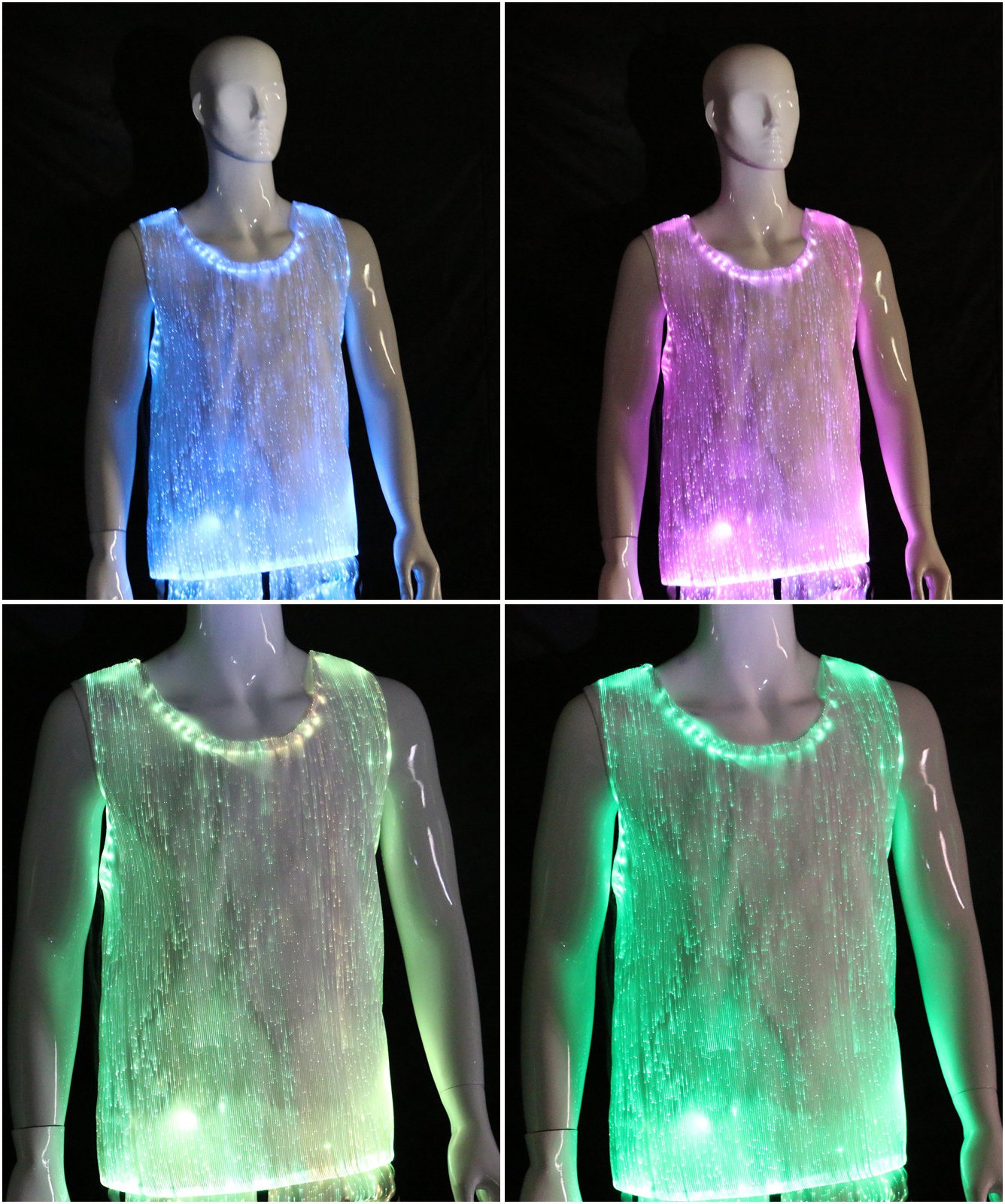 LED Fiber Optic Light Up Tank Top for Men - App Controlled RGB Rave Shirt, Festival & Hip Hop Performance Wear (XL, White) - Perfect for EDM Concerts, Nightclubs and Glow Parties
