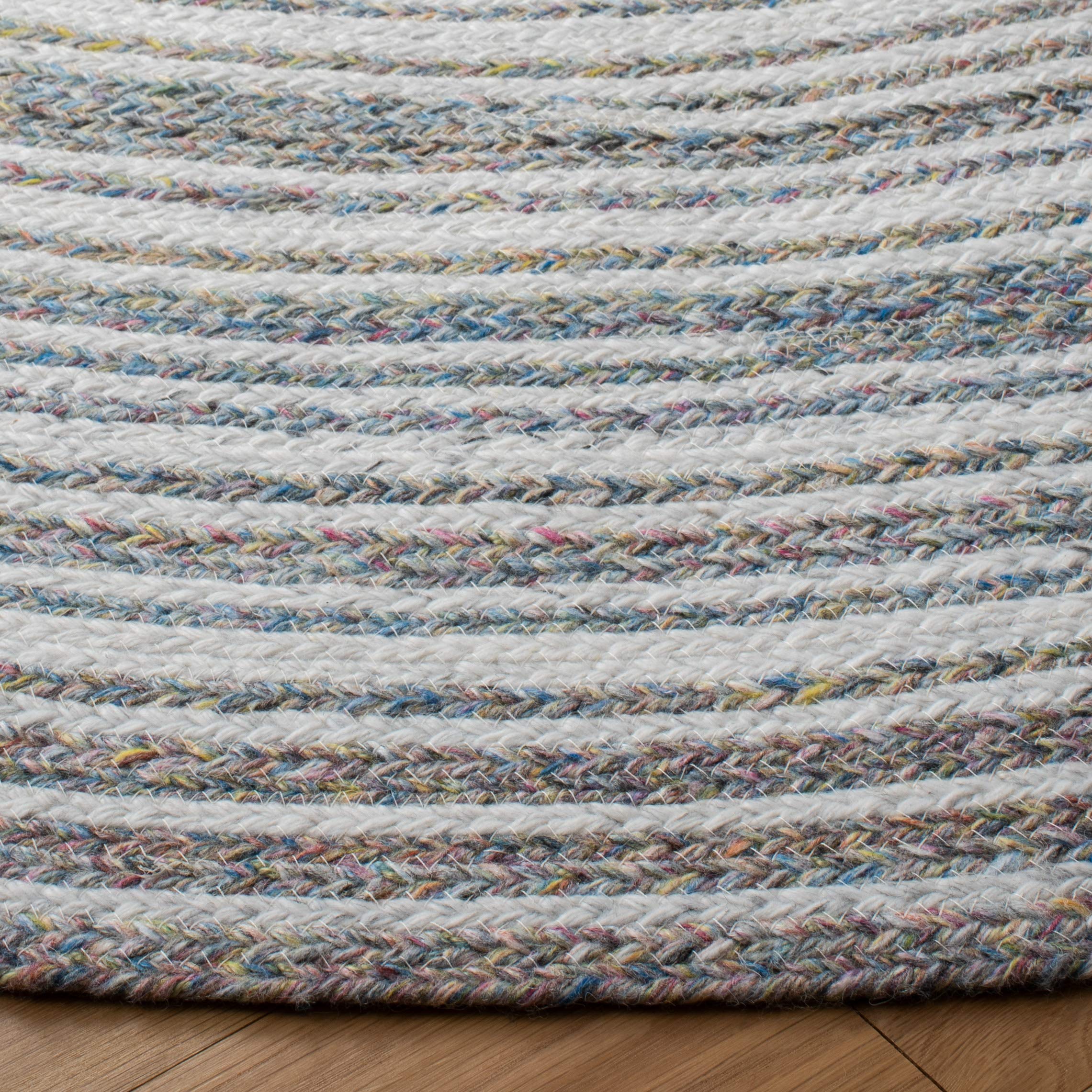 SAFAVIEH Cape Cod Collection 7-Foot Round Ivory & Pink Handmade Braided Area Rug - Perfect for Living Room, Bedroom, or Nursery Decor