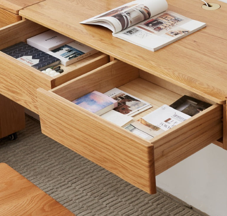 Solid Oak Wood Wall Mounted Floating Desk - Home Office, Study, or Workspace Solution for Small Spaces