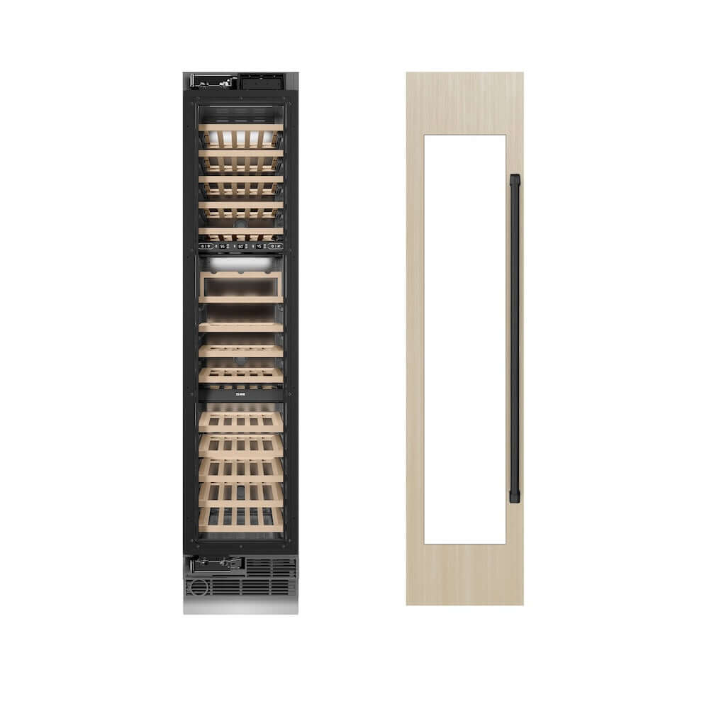 ZLINE Autograph Edition 18 Inch 9.0 cu ft Triple Zone 68 Bottle Panel Ready Left Hinge Column Wine Cooler with Matte Black Accents - Perfect for Home Bars, Wine Cellars, and Entertaining Spaces (RBCWVLZ 18 MB)