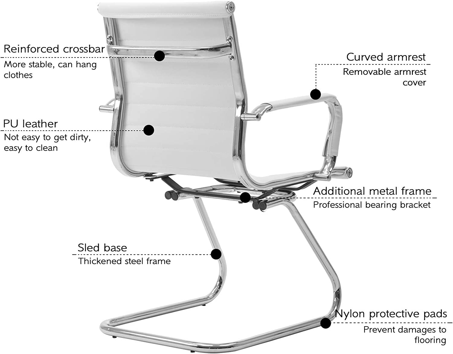 Guyou 4-Piece Office Guest Chairs Set - Mid Back PU Leather Conference Chairs with Metal Legs & Sled Base - White Reception Room Furniture for Waiting Areas, Lobbies & Meeting Spaces