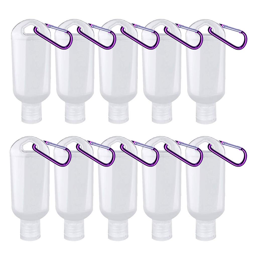 HHmei 10-Piece Leakproof Clear Travel Keychain Bottles - Flip Top Empty Containers for Liquids (Purple) | Perfect for Toiletries, Cosmetics & Essential Oils On-The-Go