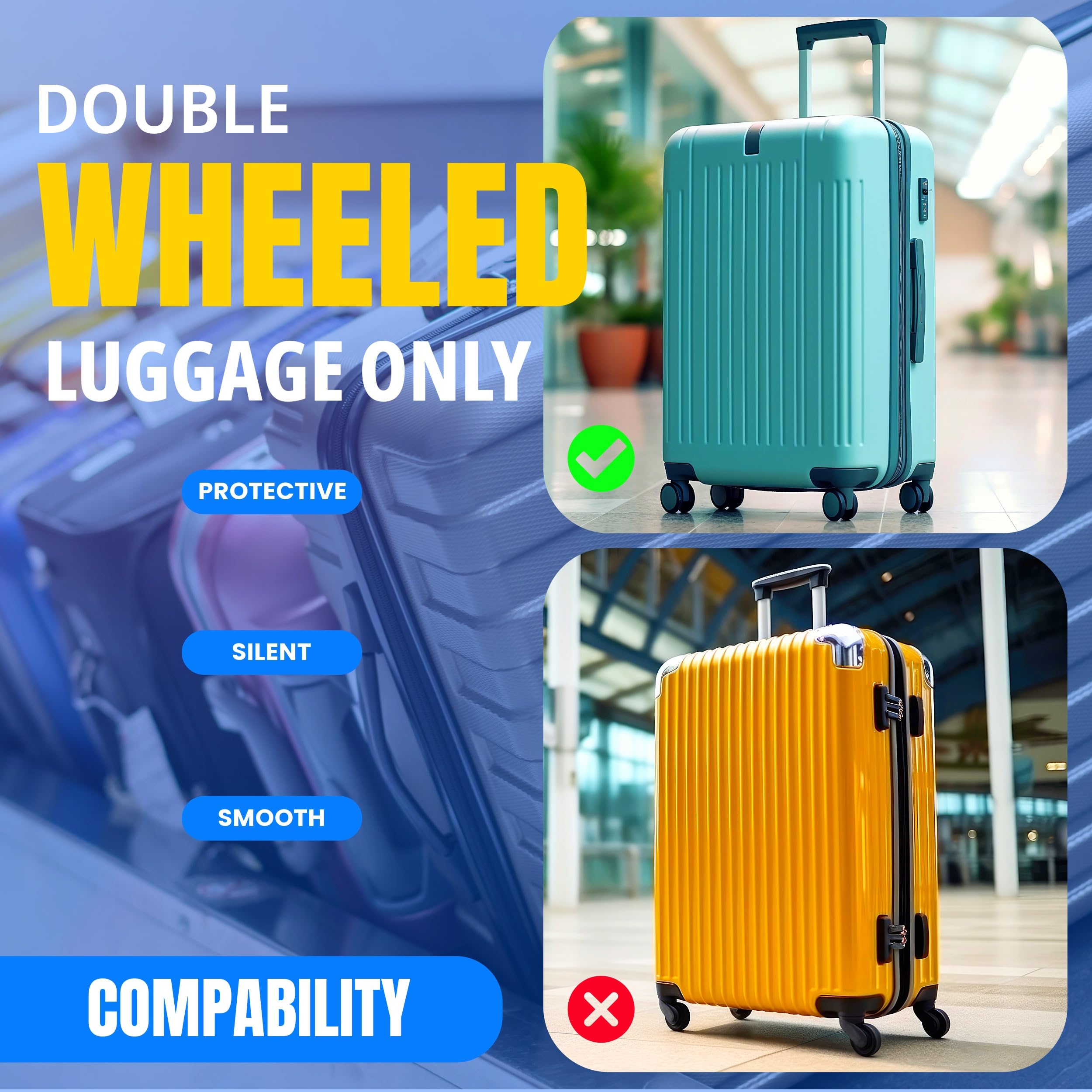 Durable Silicone Luggage Wheel Covers - 8 Pack for Smooth Rolling Suitcases & Office Chairs - Protects Floors & Reduces Noise - Perfect for Travel, Home & Office Use