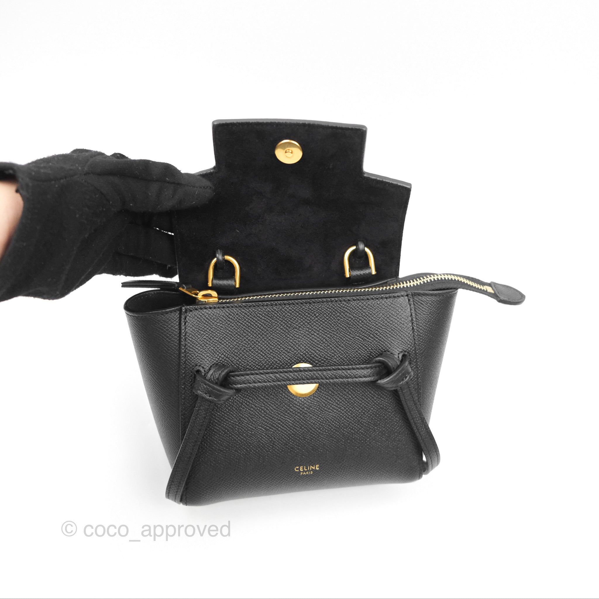 Celine Pico Belt Bag in Black Grained Calfskin with Gold Hardware | Luxury Crossbody Bag for Women | Perfect for Everyday Use, Travel & Special Occasions