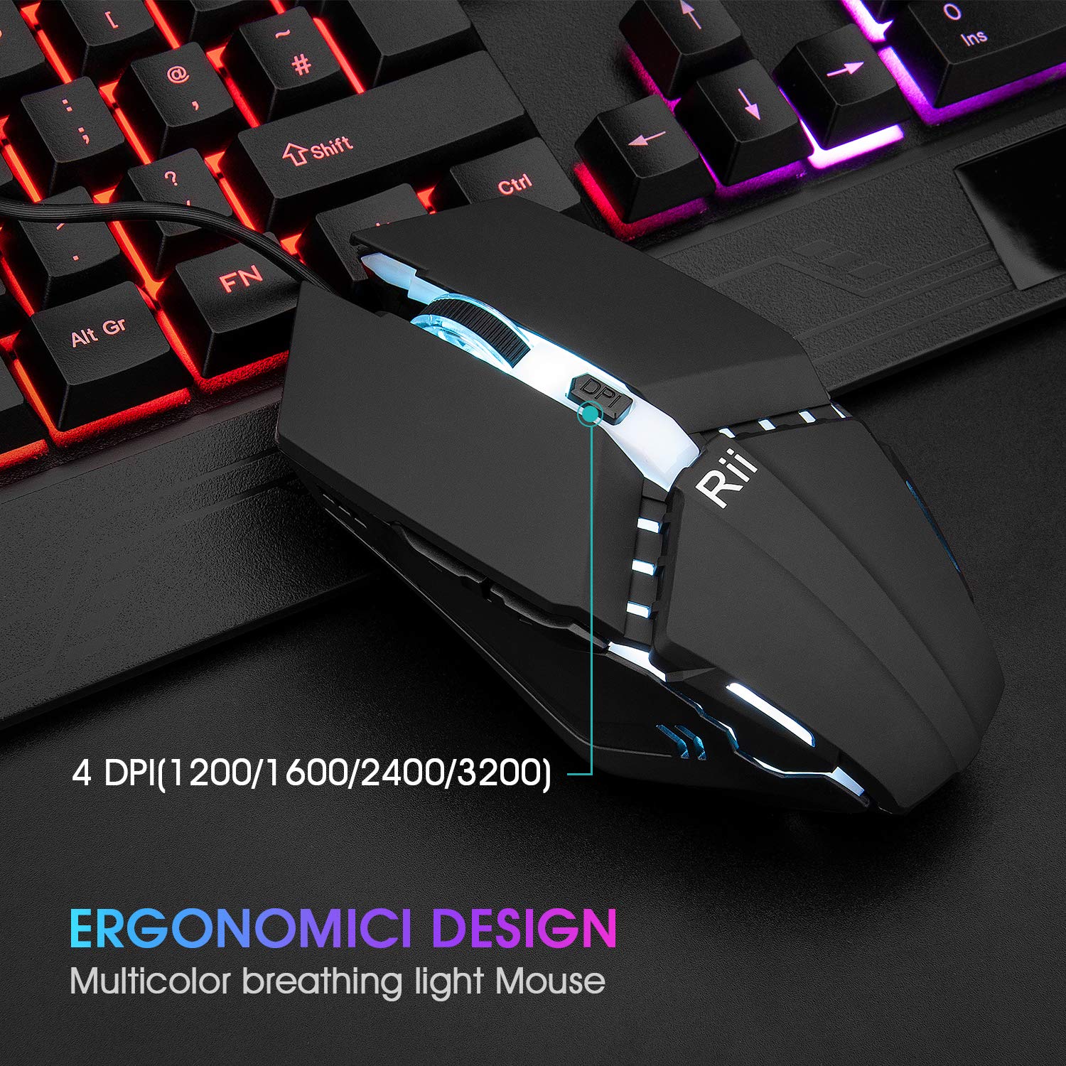 Rii RGB Backlit Gaming Keyboard and Mouse Combo for PC, PS4, Xbox - UK Layout | Perfect for Gaming, Office Work & Home Computer Use