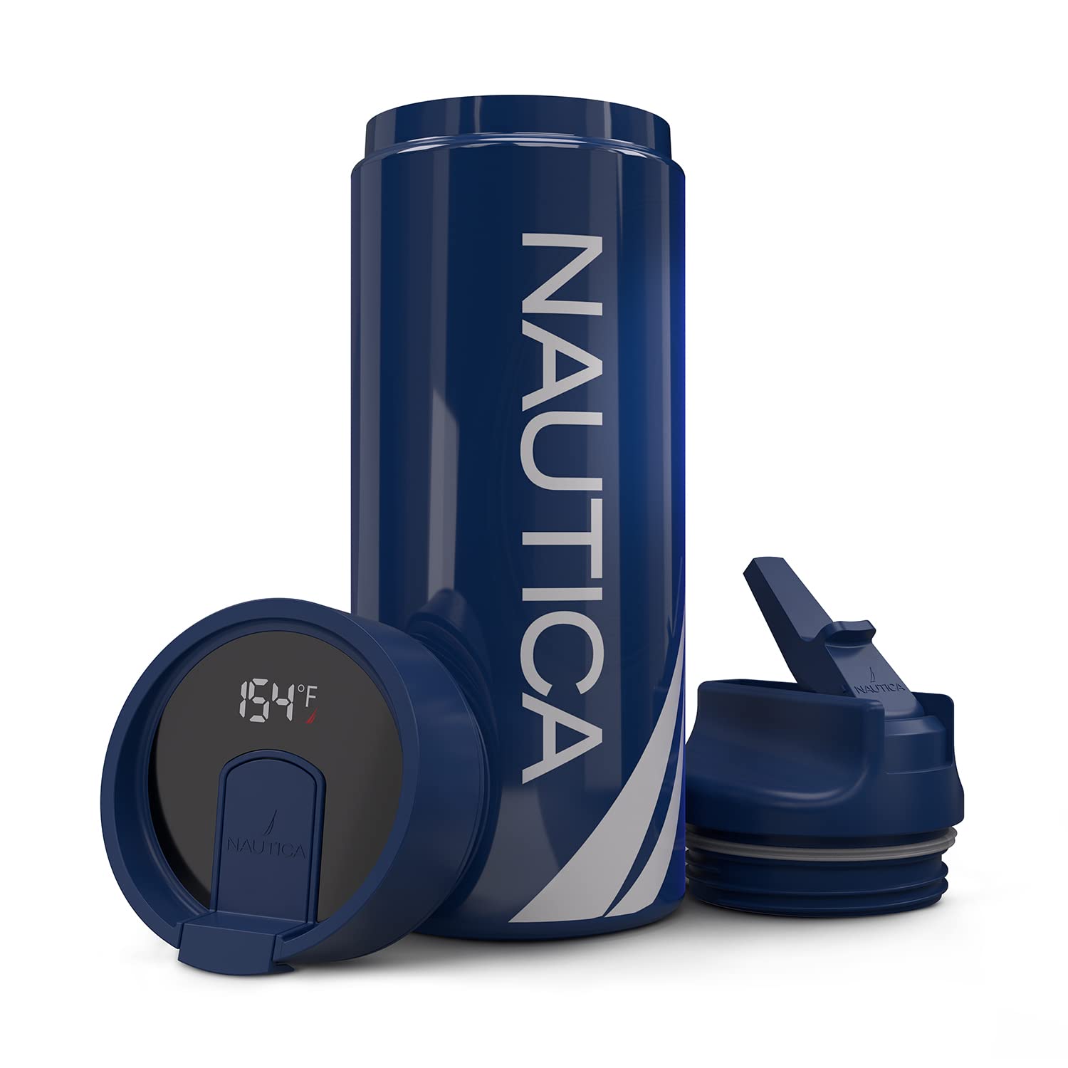 Nautica Smart Coffee Tumbler & Water Bottle - 32oz Stainless Steel Vacuum Insulated Thermos with Straw, LED Display & Leakproof Lid - Keeps Drinks Hot/Cold for 24 Hours - Perfect for Gym, Office & Outdoor Activities (J CLASS NAVY)