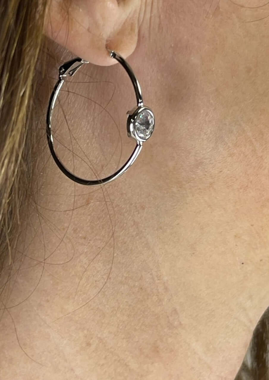 One Love Hoop Earrings with Cubic Zirconia Charm - Handmade in USA - Perfect for Valentine's Day, Anniversary & Everyday Wear