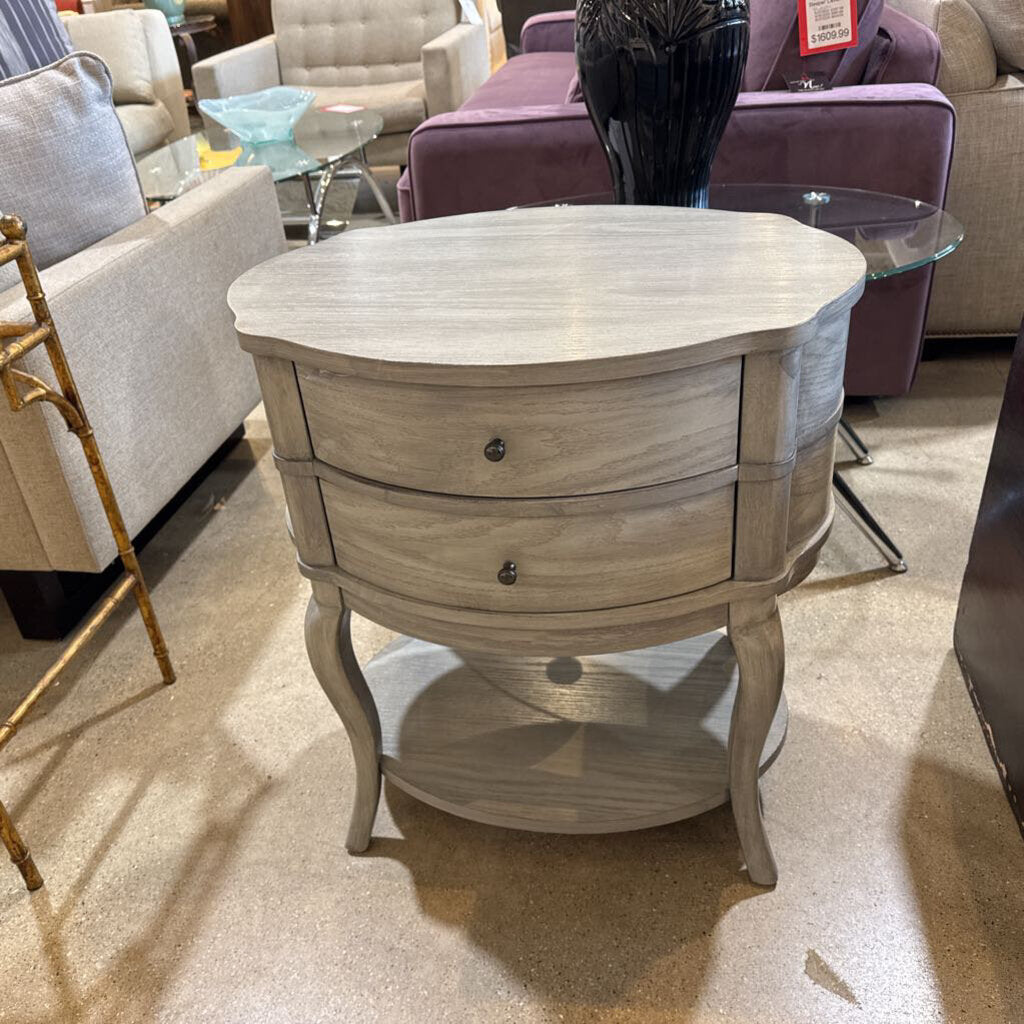 Jarvis Oval 2 Drawer Nightstand - Gray Wooden Bedside Table (24
