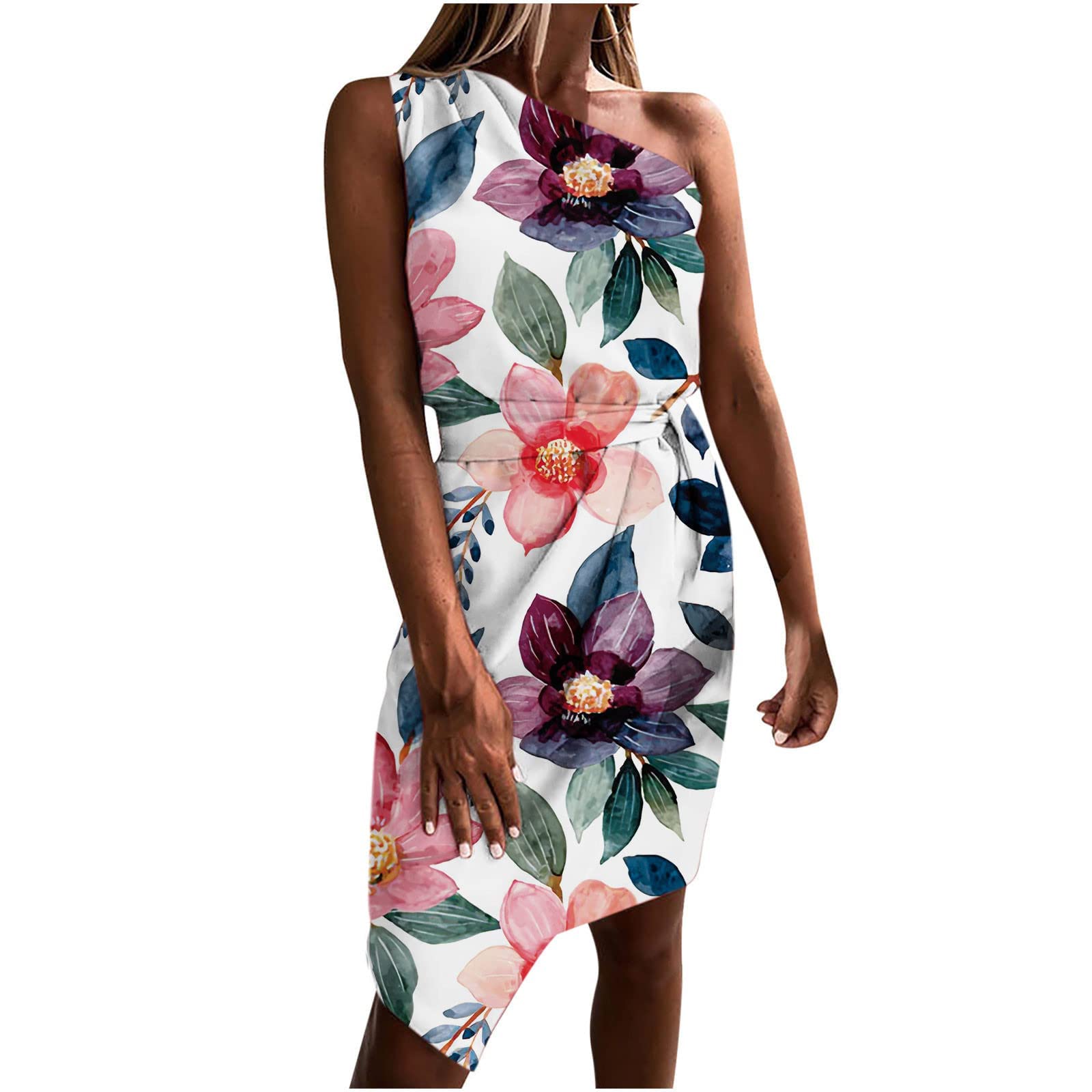 Elegant Women's Wedding Guest Dress - Casual Halter Off Shoulder Sexy Print Strap Knee Length Skirt for Parties, Cocktails & Summer Events