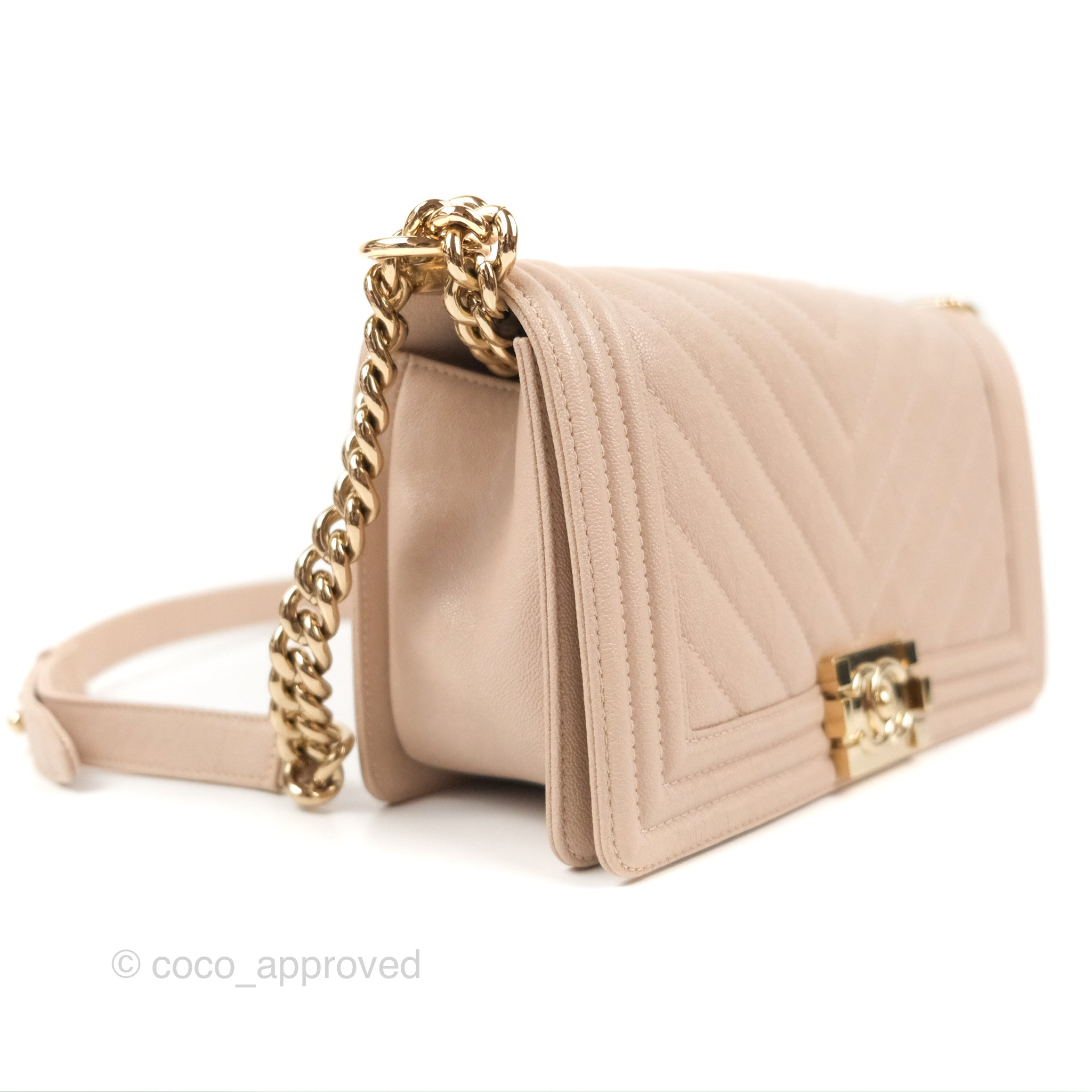 Chanel Chevron Medium Boy Bag in Nude Pink Caviar Leather with Gold Hardware - Perfect for Date Night & Special Occasions