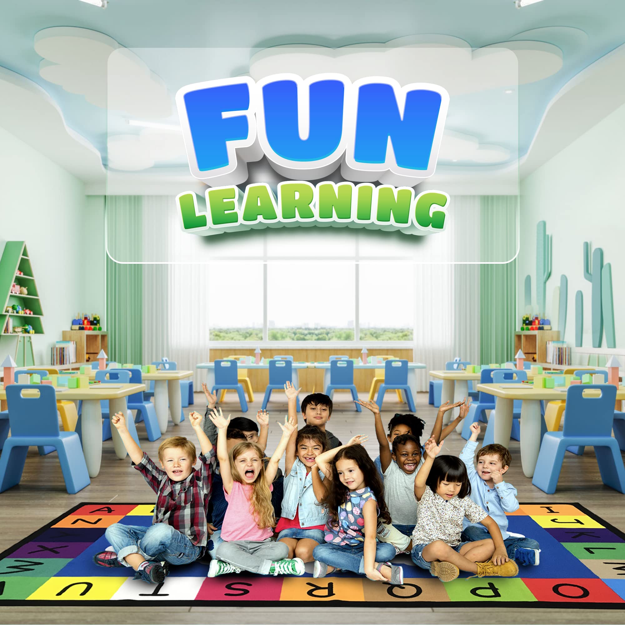 Genki Kids Classroom Rug - Colorful Educational Carpet for Elementary Schools & Playrooms - 6'6