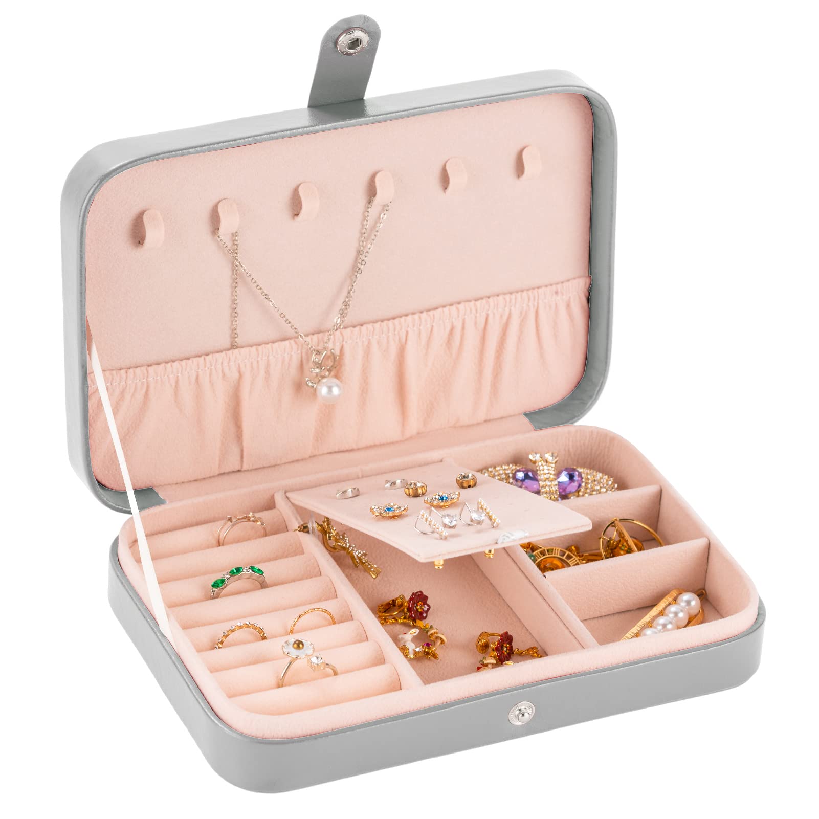 Smileshe Jewelry Box for Women & Girls - PU Leather Travel Jewelry Organizer Case with Portable Display Storage for Rings, Earrings, Necklaces & Bracelets - Perfect for Travel, Home & Gift Giving