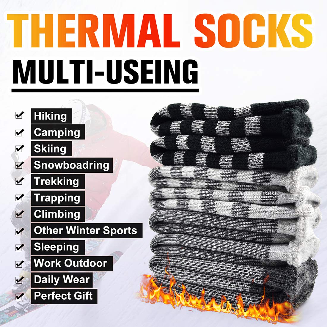 Thermal Winter Socks for Men & Women - Extra Thick Insulated Heated Crew Boot Socks for Extreme Cold Weather - Perfect for Skiing, Hiking & Outdoor Winter Activities