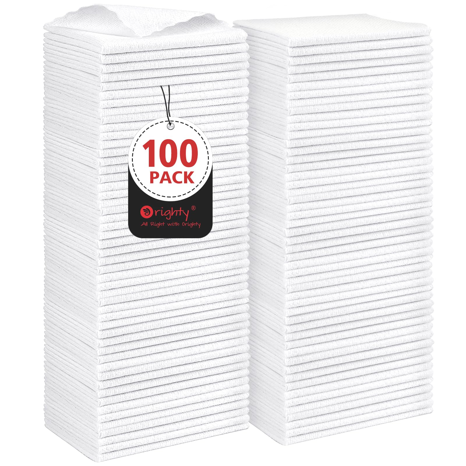 Orighty 100-Pack Reusable Microfiber Cleaning Cloths - 11.5''x11.5'' Lint-Free Shop Towels for Cars, Automotive, Mechanic & Kitchen Use | Bulk Multi-Purpose Cleaning Rags for Home, Garage & Workshop (White)