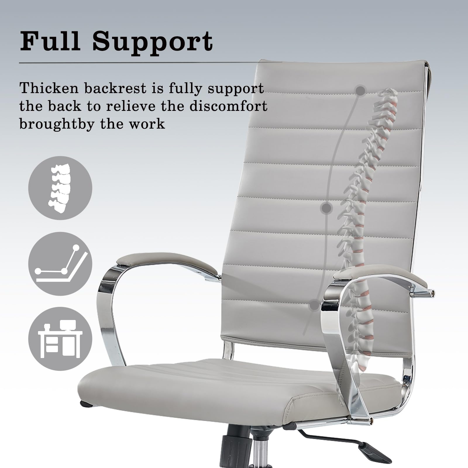Ergonomic Executive Office Chair - High Back Leather Swivel Desk Chair with Lumbar Support (Grey) - Perfect for Home Office, Gaming & Workspaces