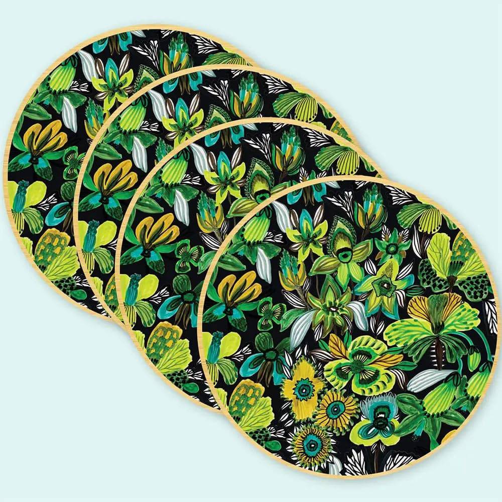 Premium Australian Wooden Coaster & Napkin Set with Rainforest Flowers Design - Perfect for Dining Table, Coffee Table, and Home Decor