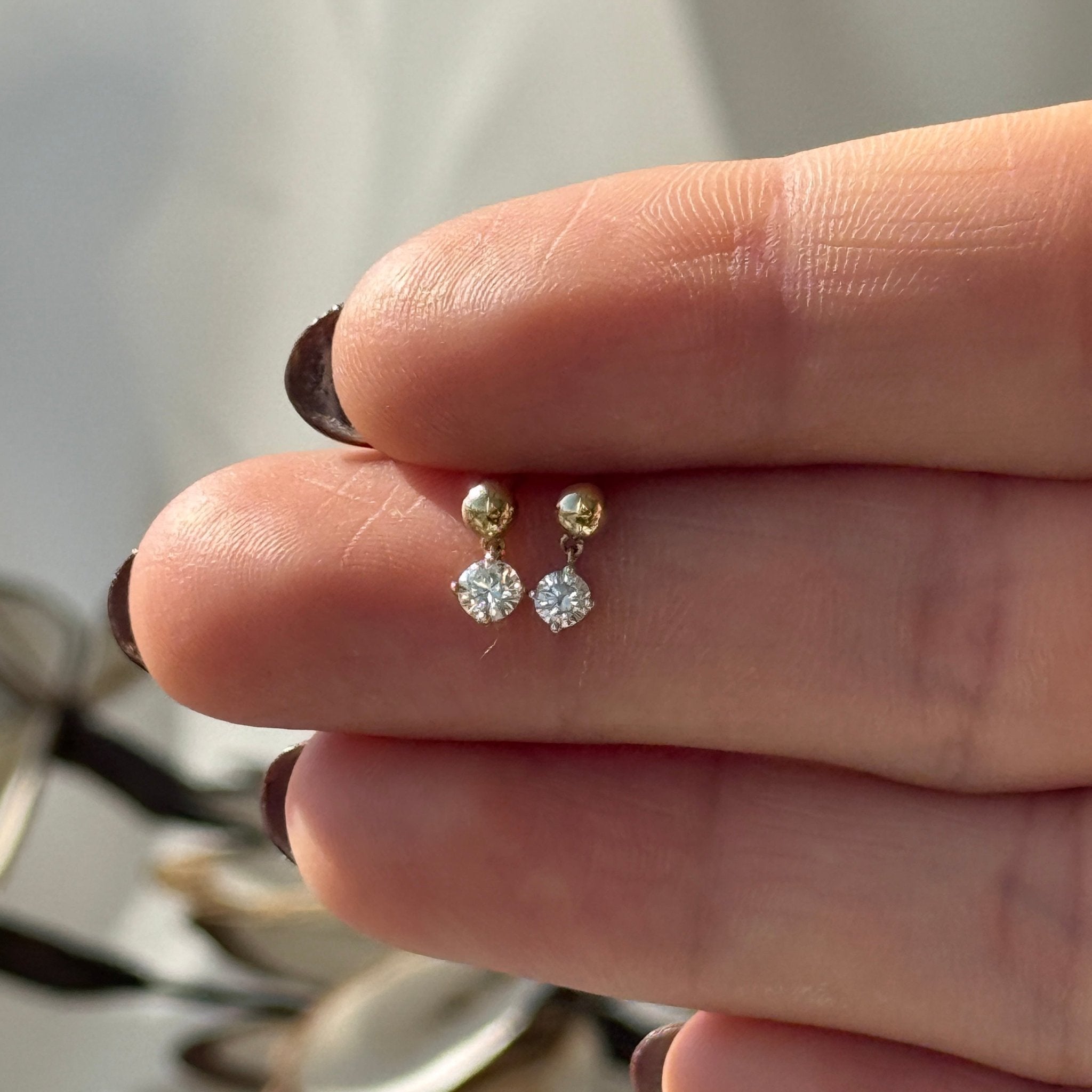 14k Solid Yellow Gold Diamond and Pearl Drop Earrings - Elegant Flat Back Studs for Women, Perfect for Weddings, Parties & Everyday Wear