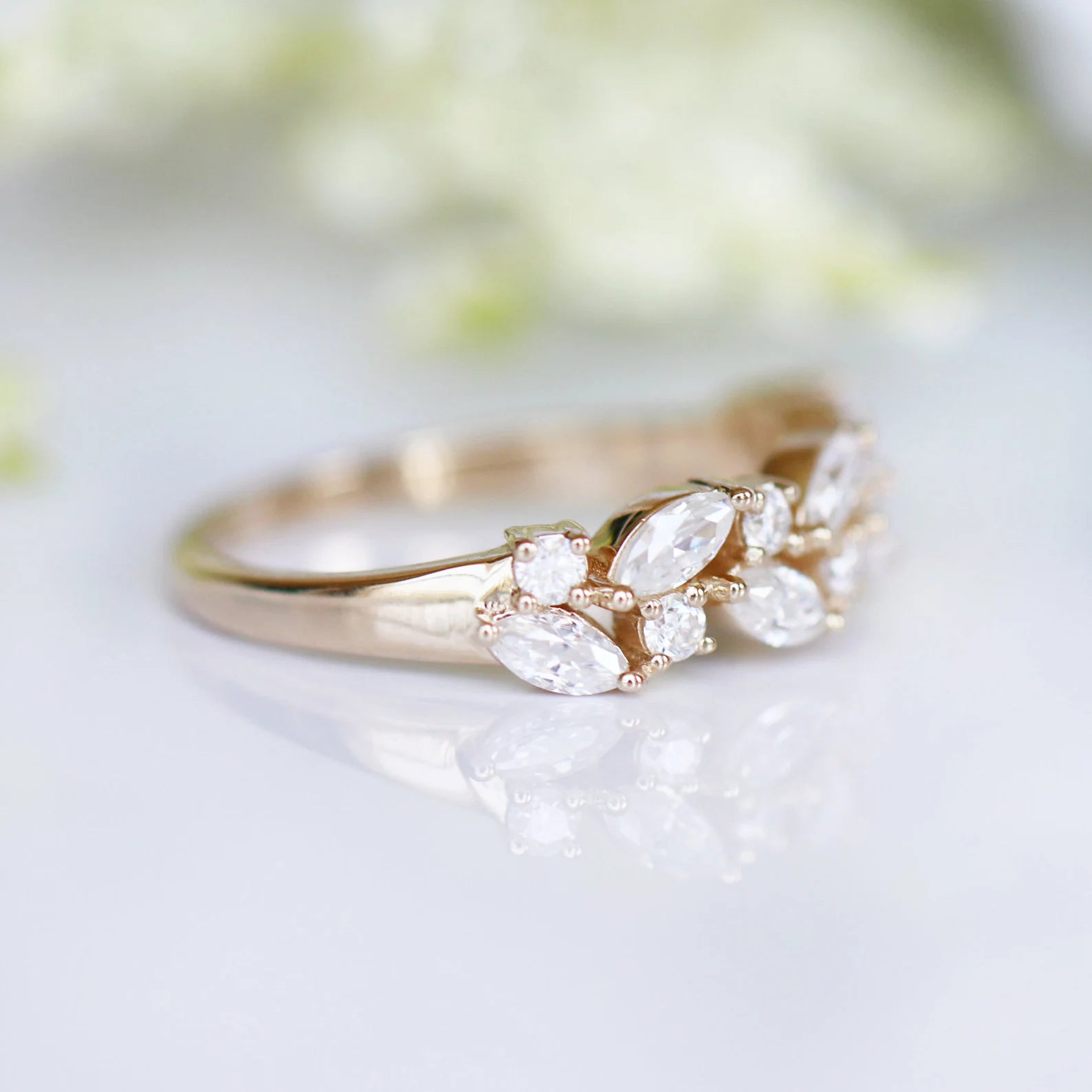 14K Solid Yellow Gold Marquise Natural Diamond or Moissanite Wedding Band - Perfect for Engagement Rings, Anniversary Gifts & Bridal Jewelry