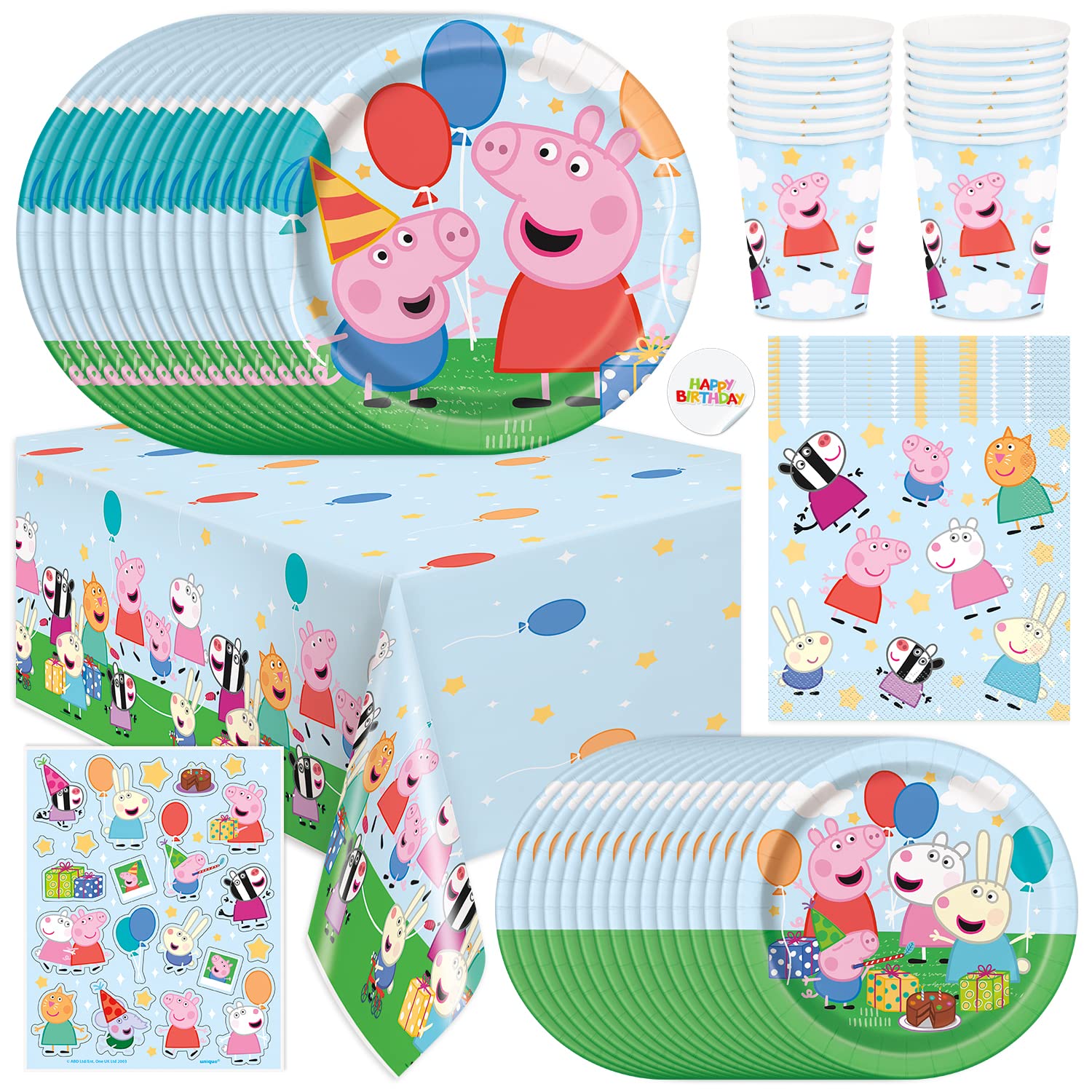 Peppa Pig Birthday Party Supplies Set - 16-Piece Tableware Kit with Table Cover, Plates, Napkins, Cups & Stickers | Featuring Peppa, George & Friends | Perfect for Kids' Birthday Parties, Baby Showers & Themed Events