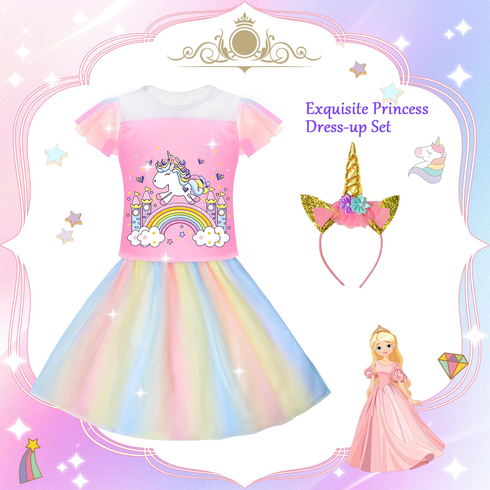 Princess Dress Up Costume for Girls - Toddler Girl Pretend Play Outfit, Fairy Tale Princess Party Dress for 3-7 Year Olds | Perfect for Birthday, Christmas Gifts & Dress-Up Playtime