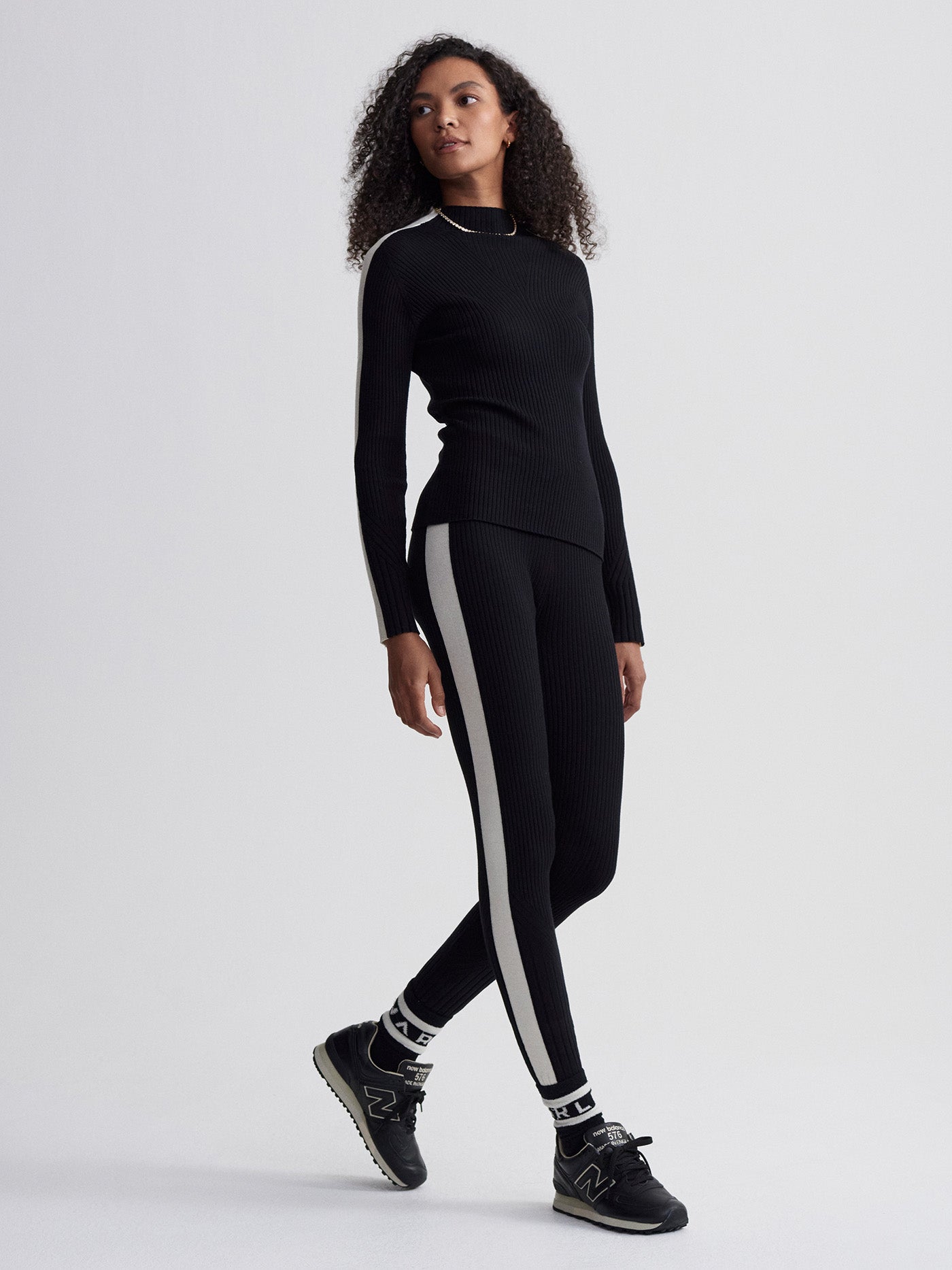Varley Aiden Knit Legging - High Waisted Stretchy Yoga Pants for Women - Black - Perfect for Workouts, Running, and Casual Wear
