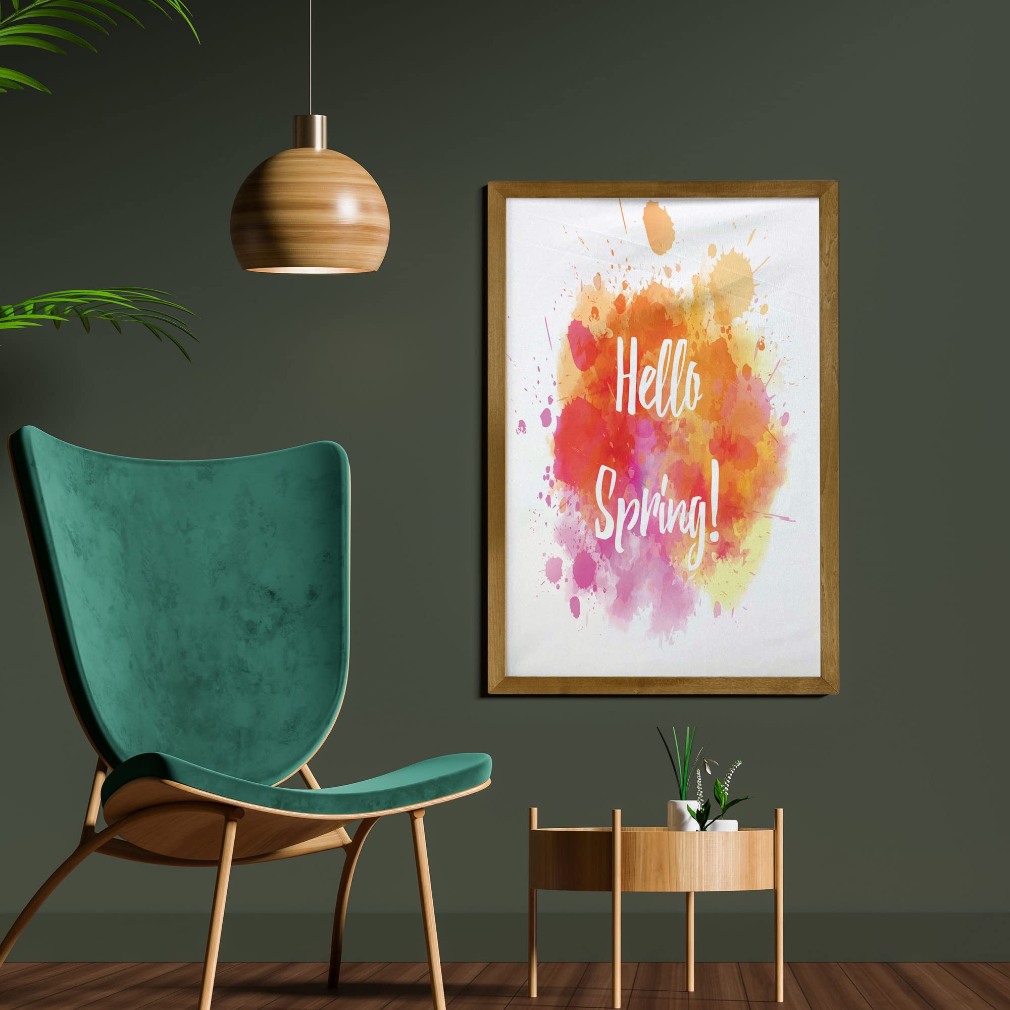 Ambesonne Orange and Pink Abstract Wall Art - Grunge Paint Splashes with Warm Tones, Framed Fabric Poster (23