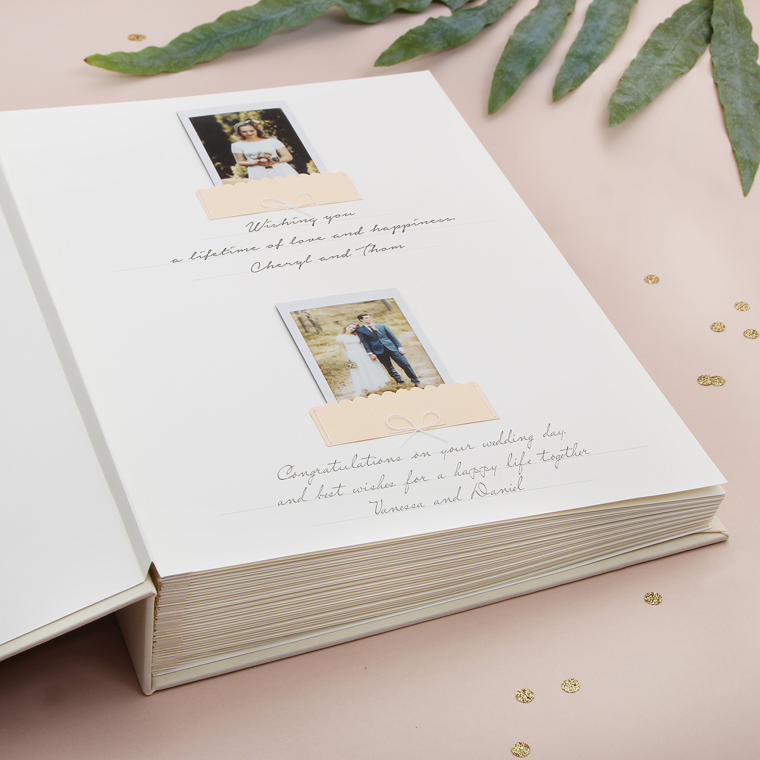 Liumy Wedding Guest Book with Photo Pockets - Ivory & Gold Glitter Memory Book for Instant Photos or Photobooth (Holds 30-300 Pictures) - Perfect for Weddings, Anniversaries & Special Events