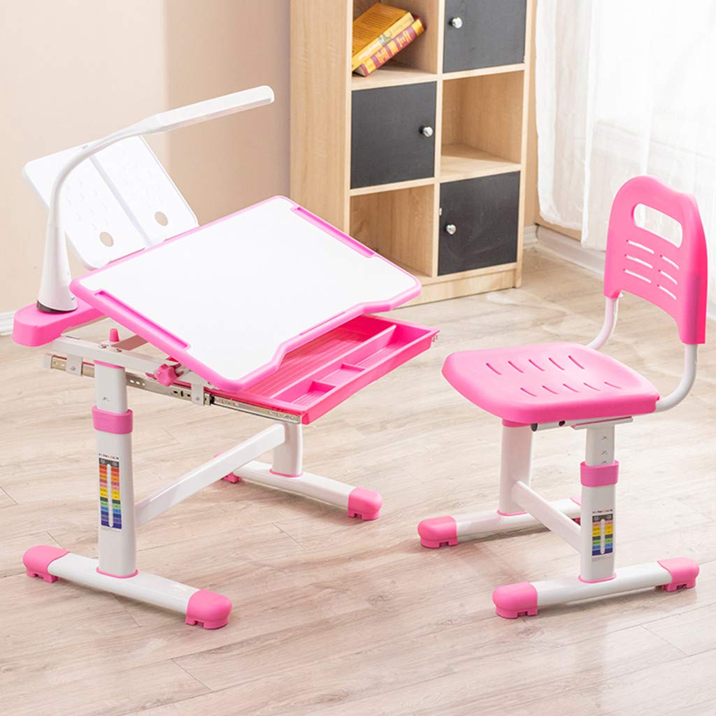 **Height Adjustable Kids Desk and Chair Set - Ergonomic Study Table with Tilt Desktop, LED Light, Pull-Out Drawer & Bookstand for Children's Learning & Homework (Ideal for Small Spaces & Homeschooling)**
