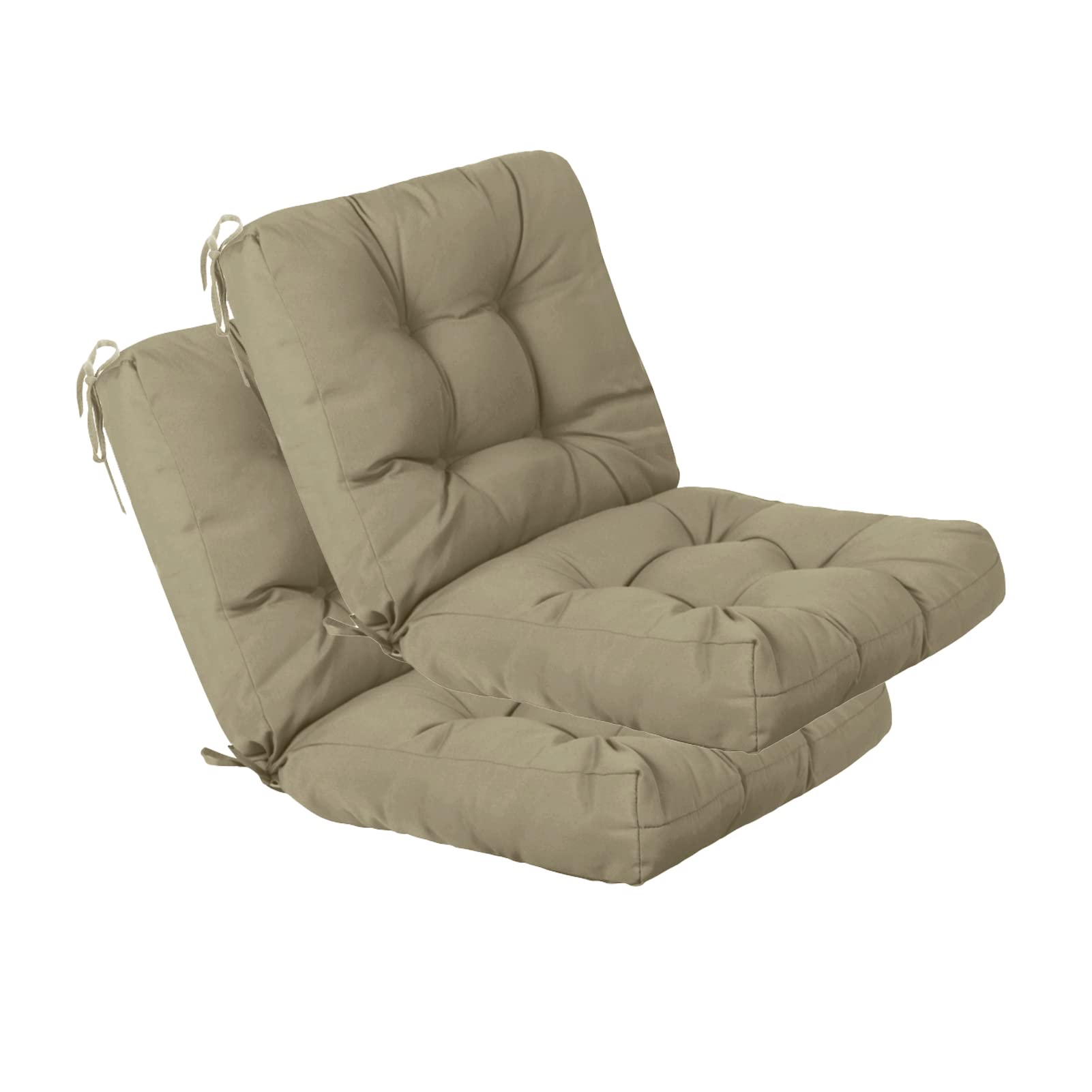 QILLOWAY Outdoor Chair Cushions - Set of 2 Tufted Seat & Back Pillows, Beige Water-Resistant Patio Furniture Cushions for Spring & Summer - Perfect for Garden, Poolside, and Deck Lounge Chairs