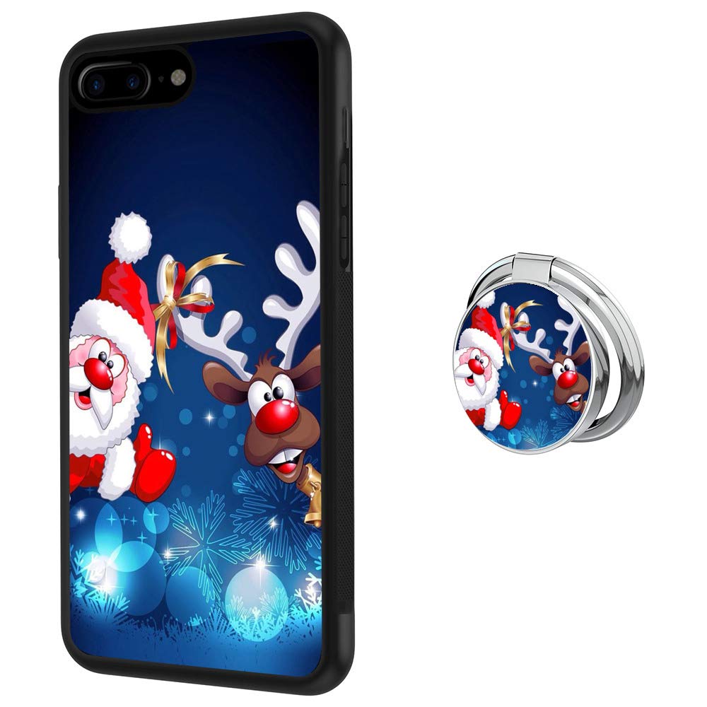 360° Rotatable Ring Holder Case for iPhone 7 Plus/8 Plus - Durable TPU Anti-Slip Cover with Silver Buckle (Santa Claus Design) | Perfect for Hands-Free Viewing, Gaming & Daily Protection