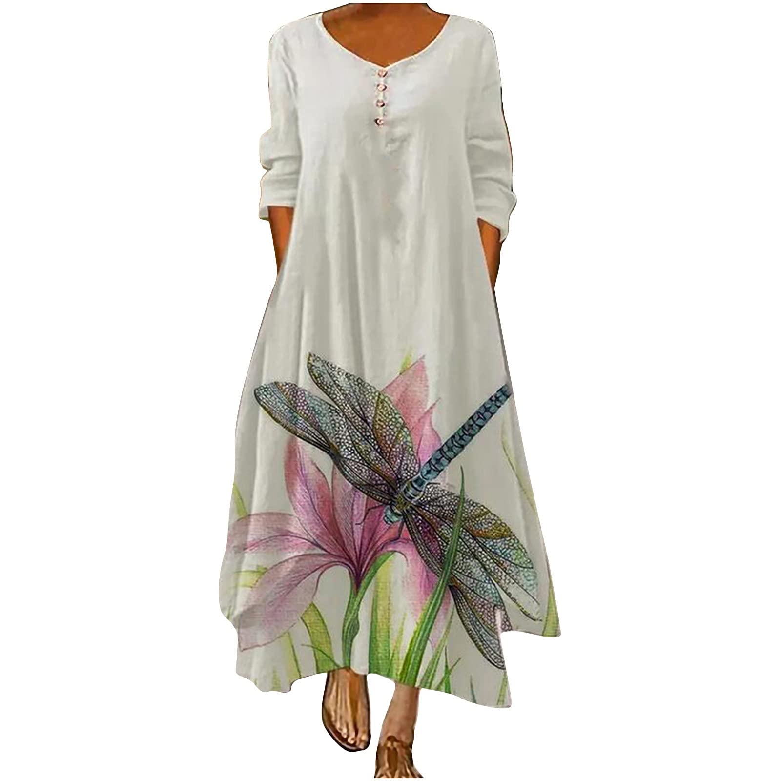 Women's Floral Print Summer Dress with Puff Sleeves & Ruffle Details - Elegant Smocked Tiered Maxi Dress for Beach, Vacation & Casual Outings