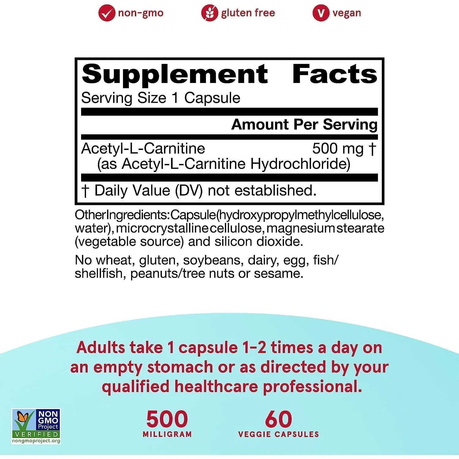 Jarrow Formulas Acetyl L-Carnitine 500mg Supplement - Supports Energy, Brain Function & Metabolism - Ideal for Fitness, Weight Management & Cognitive Health