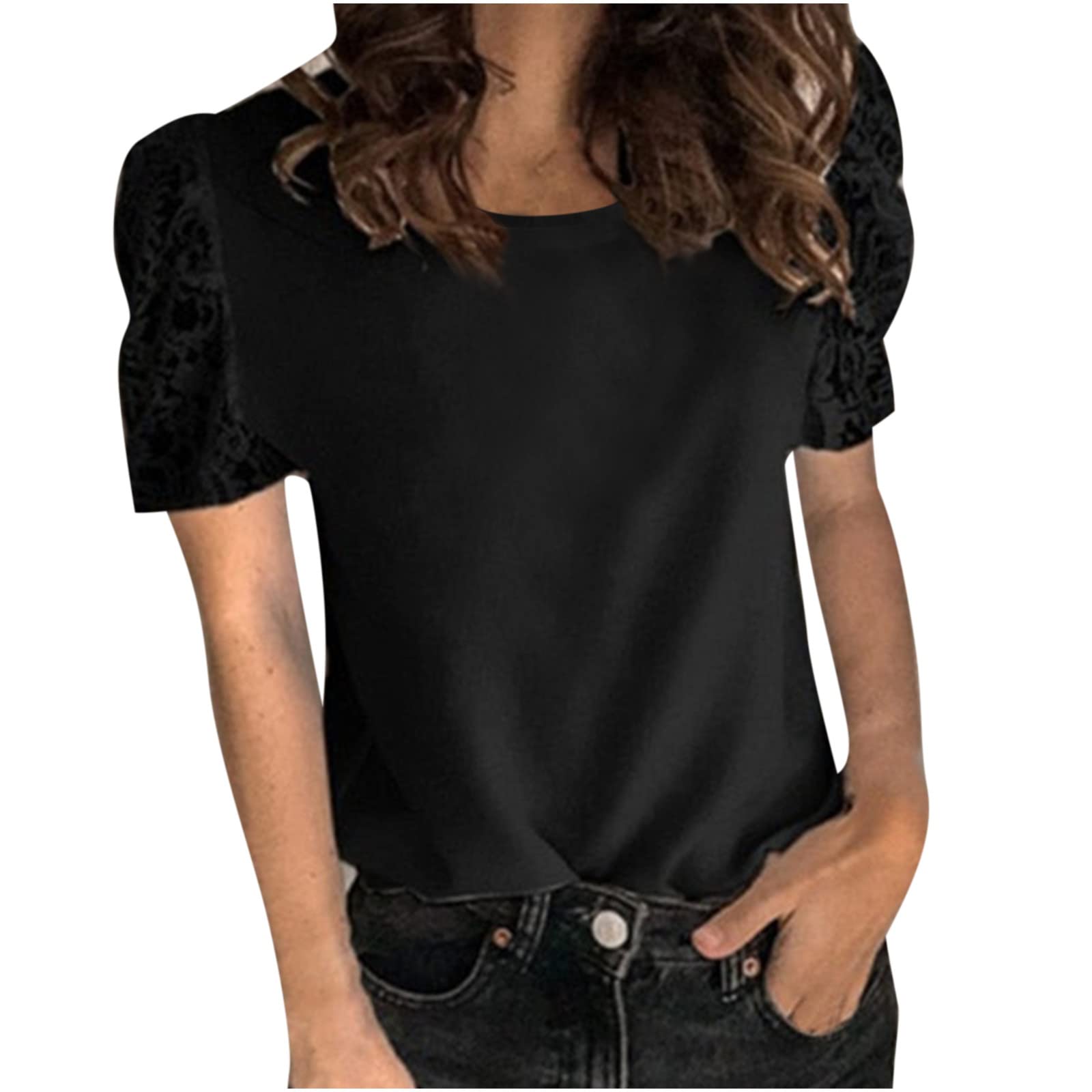 Women's Summer Tops 2023 - V Neck Short Sleeve T-Shirts with Smocked Ruffle Hem | Casual Blouse for Beach, Vacation & Everyday Wear