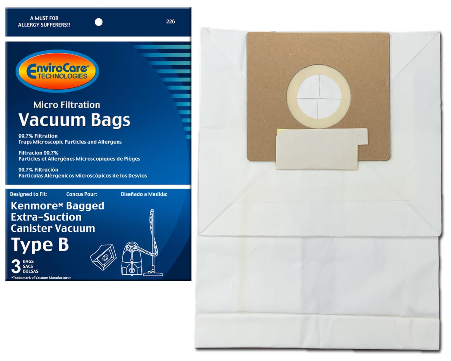 EnviroCare Replacement Micro Filtration Vacuum Bags - 3 Pack Compatible with Kenmore Type B Galaxy Bagged Canister Models | HEPA Filter for Dust Mite & Allergen Removal | Perfect for Home Cleaning & Pet Hair Control