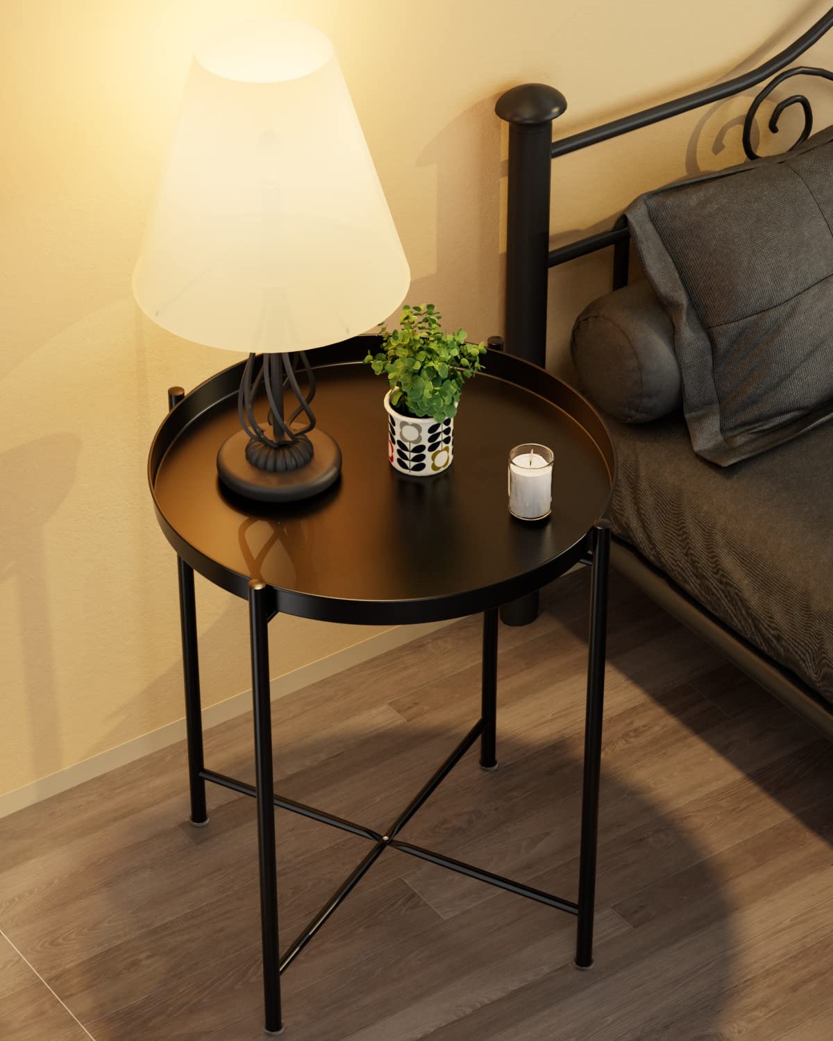 EKNITEY Small Metal Side Table - Waterproof Coffee End Table for Living Room, Bedroom & Outdoor Use