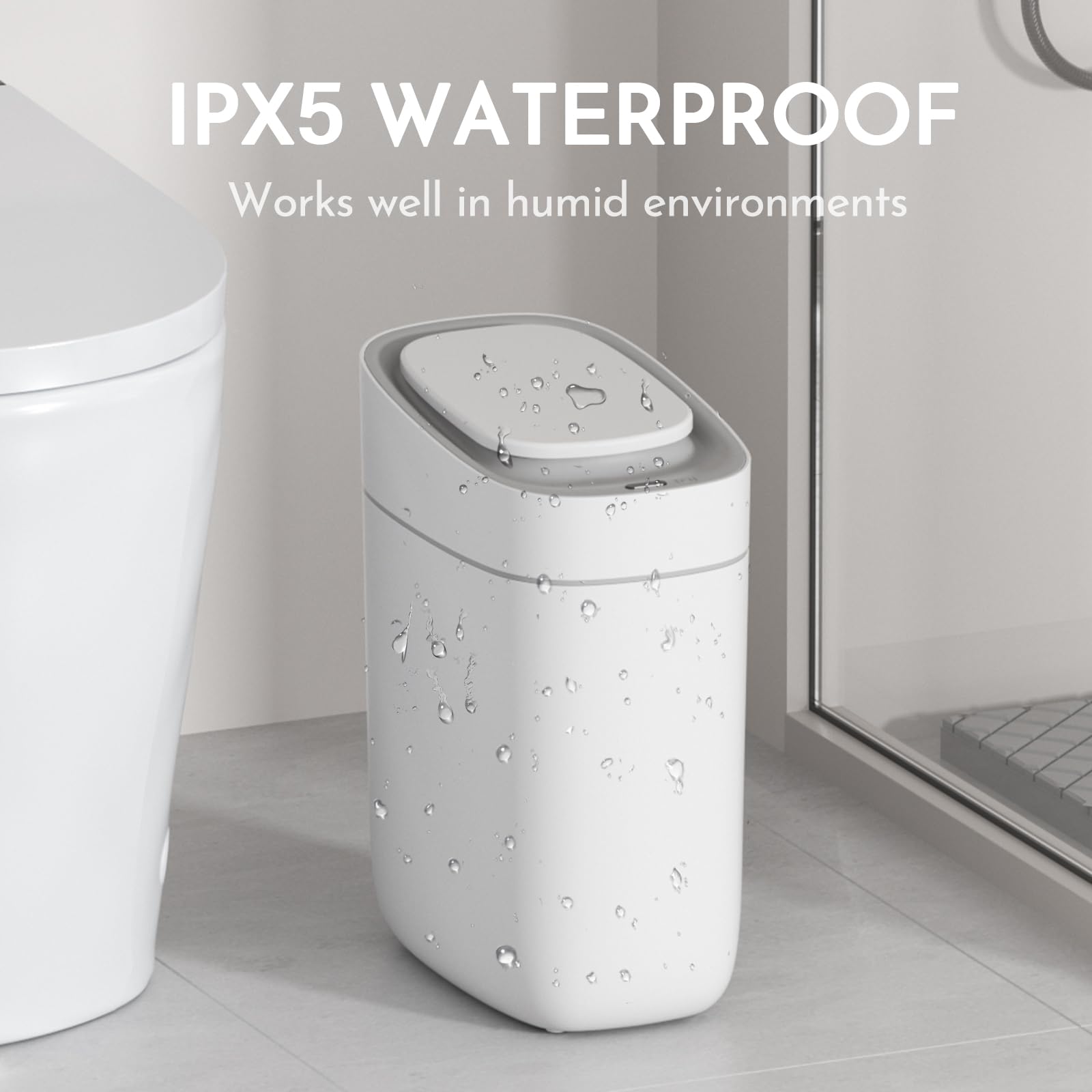 ELPHECO 2.5 Gallon Automatic Motion Sensor Trash Can with Lid - Slim Waterproof Bathroom Garbage Bin for Small Spaces - Perfect for Bathroom, Bedroom, Living Room & Narrow Areas - 9L Capacity Plastic Waste Basket for Home & Office Use