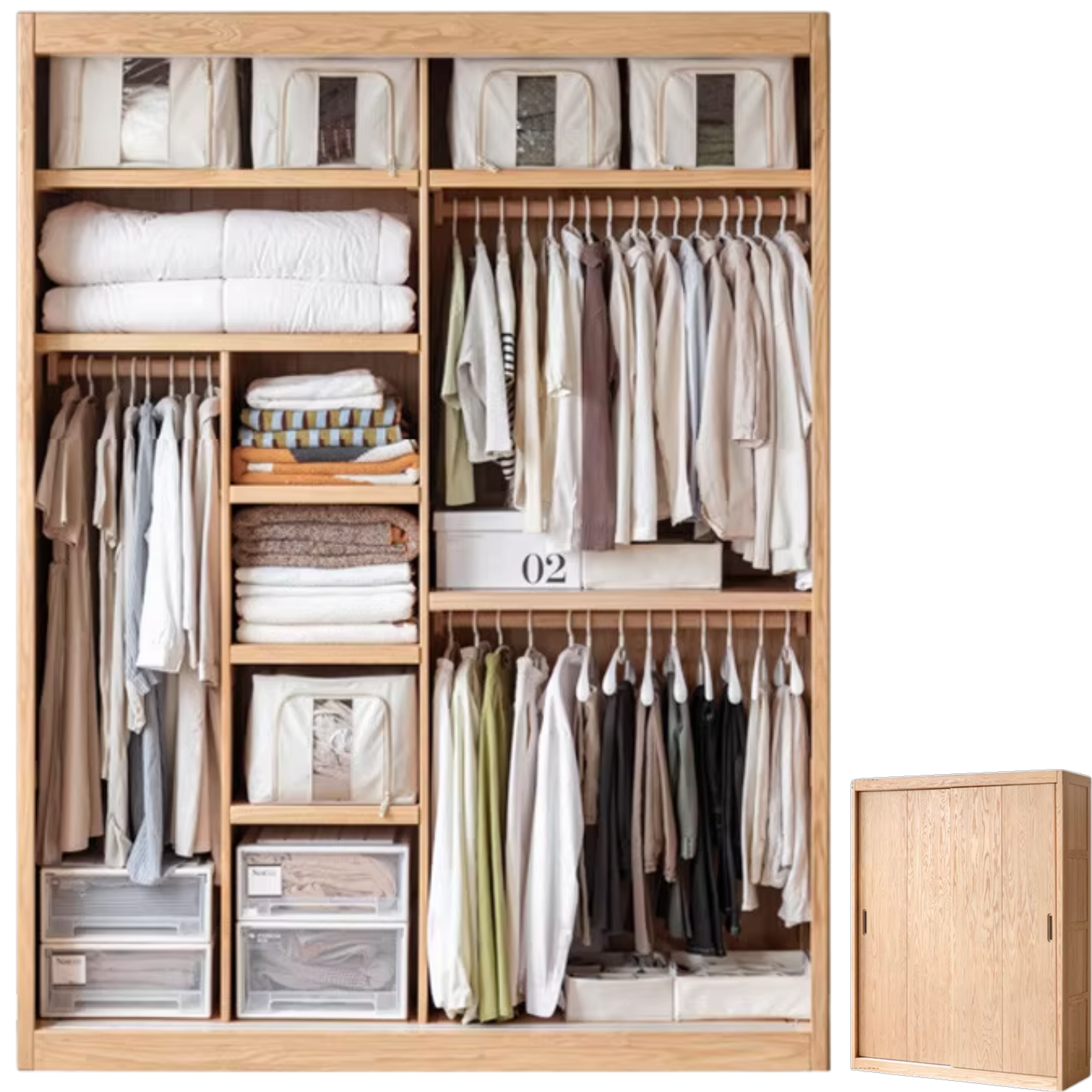 Stylish Oak & Ash Solid Wood Modern Wardrobe - Spacious Closet Organizer for Bedroom, Walk-in Closet & Guest Room Storage